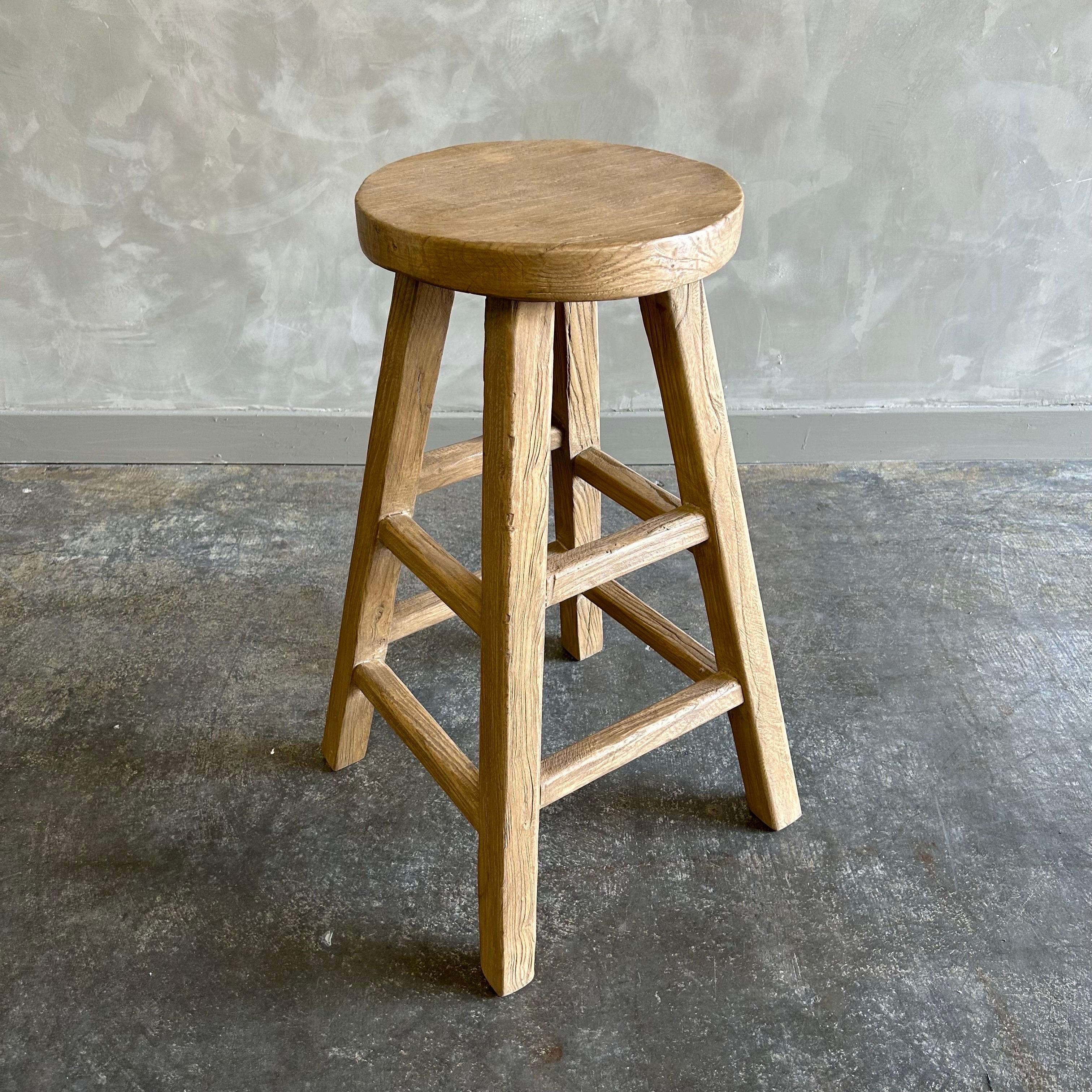 Bloom Home inc has over 2000 items in stock ready for immediate shipping, scroll down to view all of our items!
Elm Wood Counter Stool
counter stool 15”w x 15”d x 26”h
Seat: 12”rd.
Beautiful antique patina, with weathering and age, these are