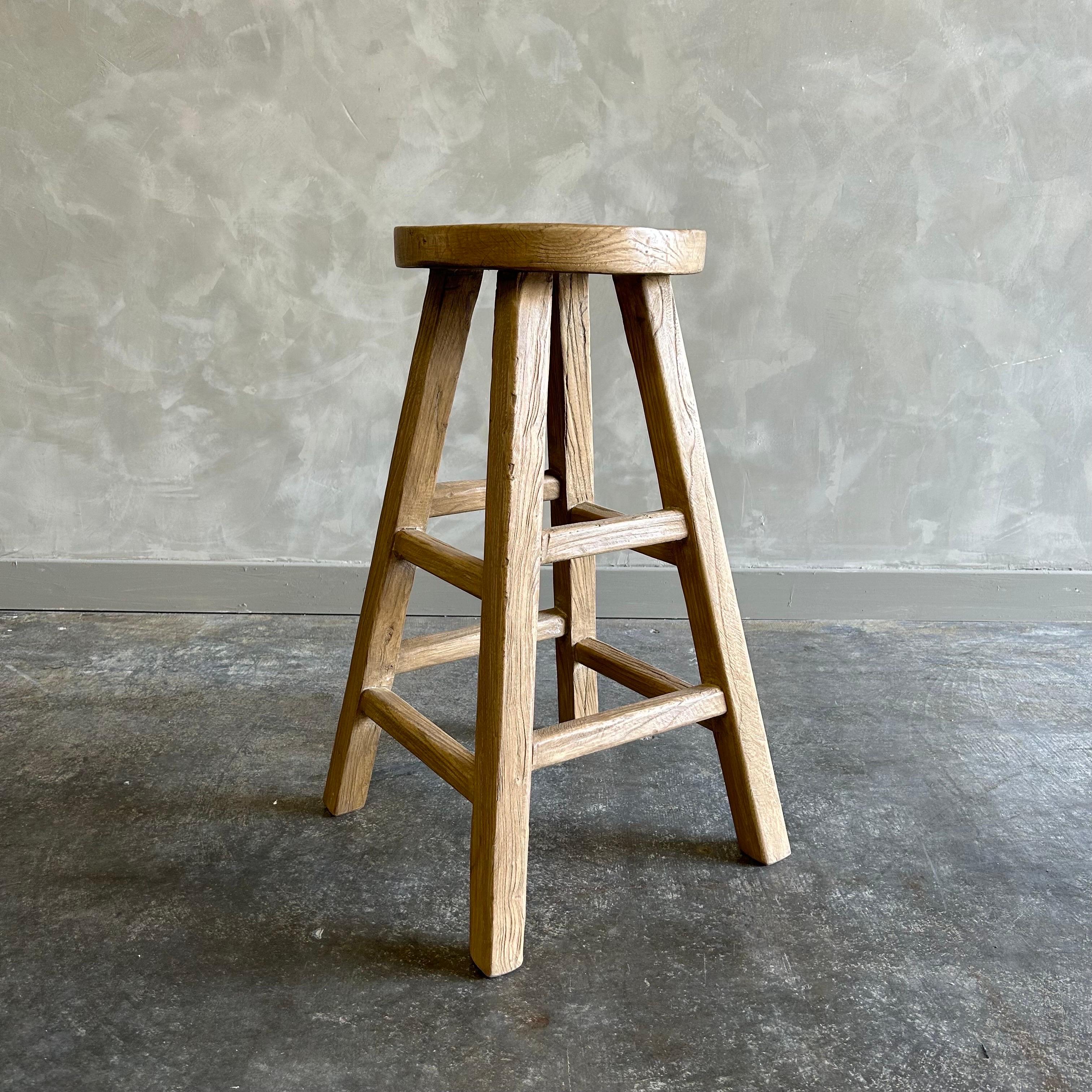 Organic Modern Reclaimed Elm Wood Counter Height Stools For Sale