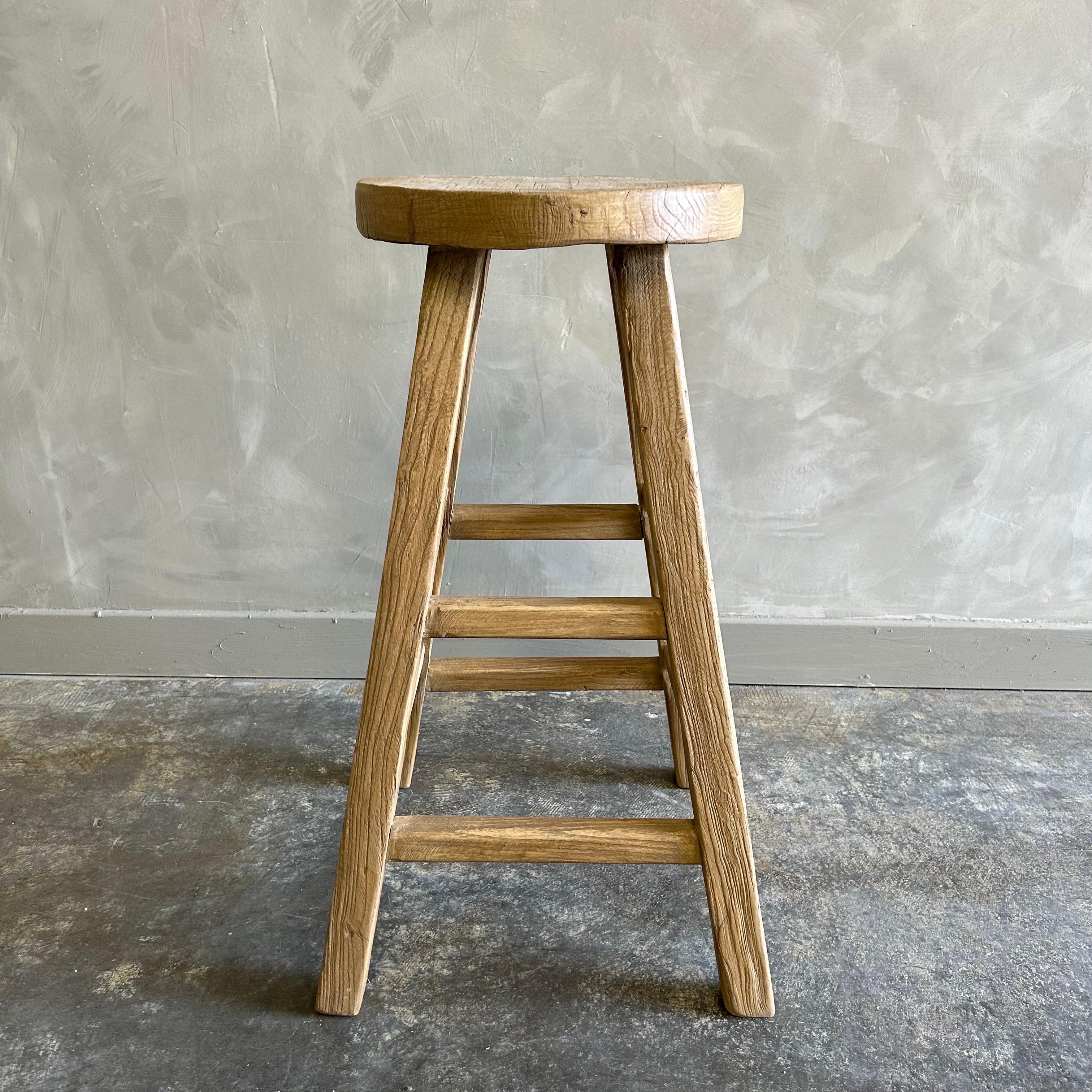 Reclaimed Elm Wood Counter Height Stools In New Condition For Sale In Brea, CA