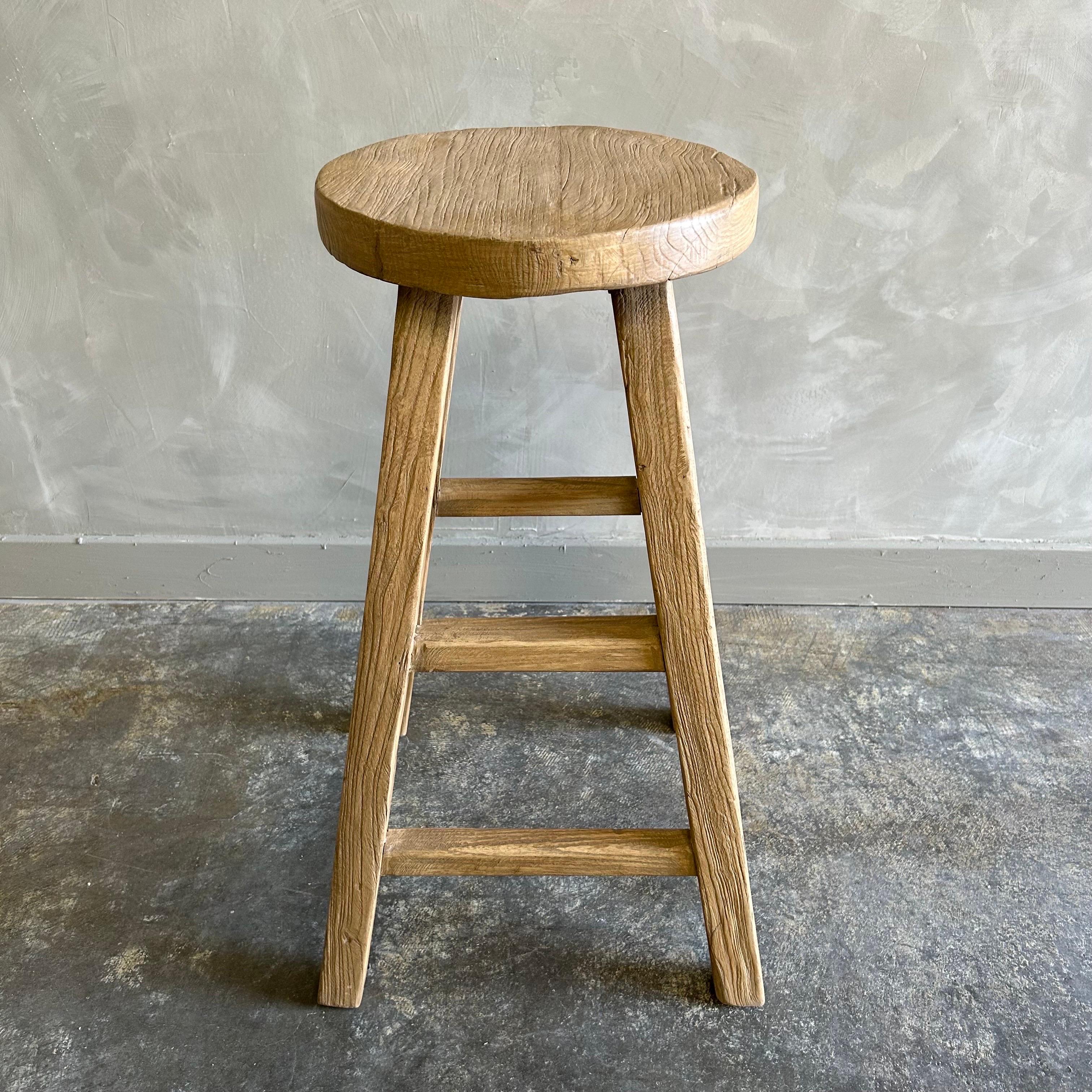 Contemporary Reclaimed Elm Wood Counter Height Stools For Sale