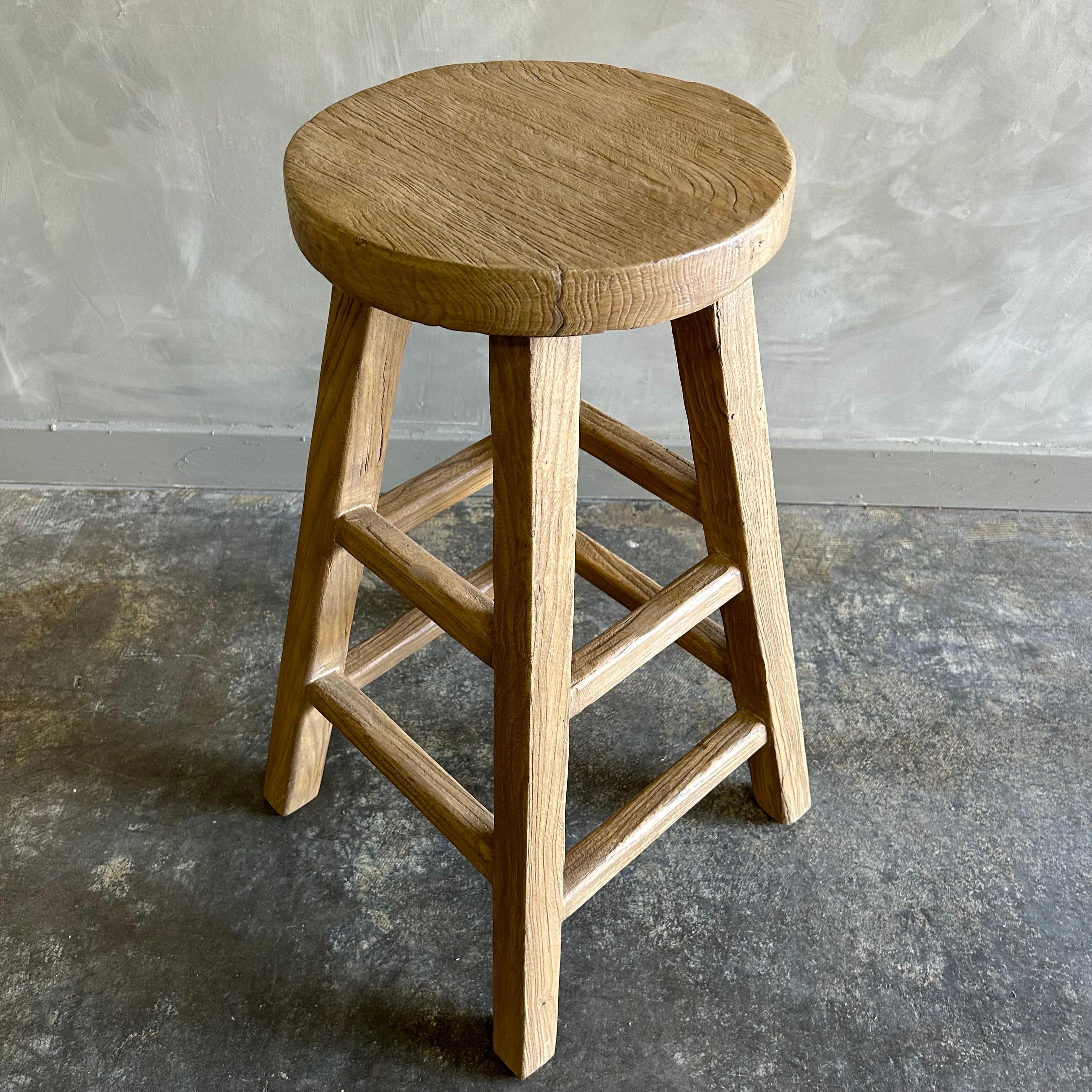 Reclaimed Elm Wood Counter Height Stools For Sale 1