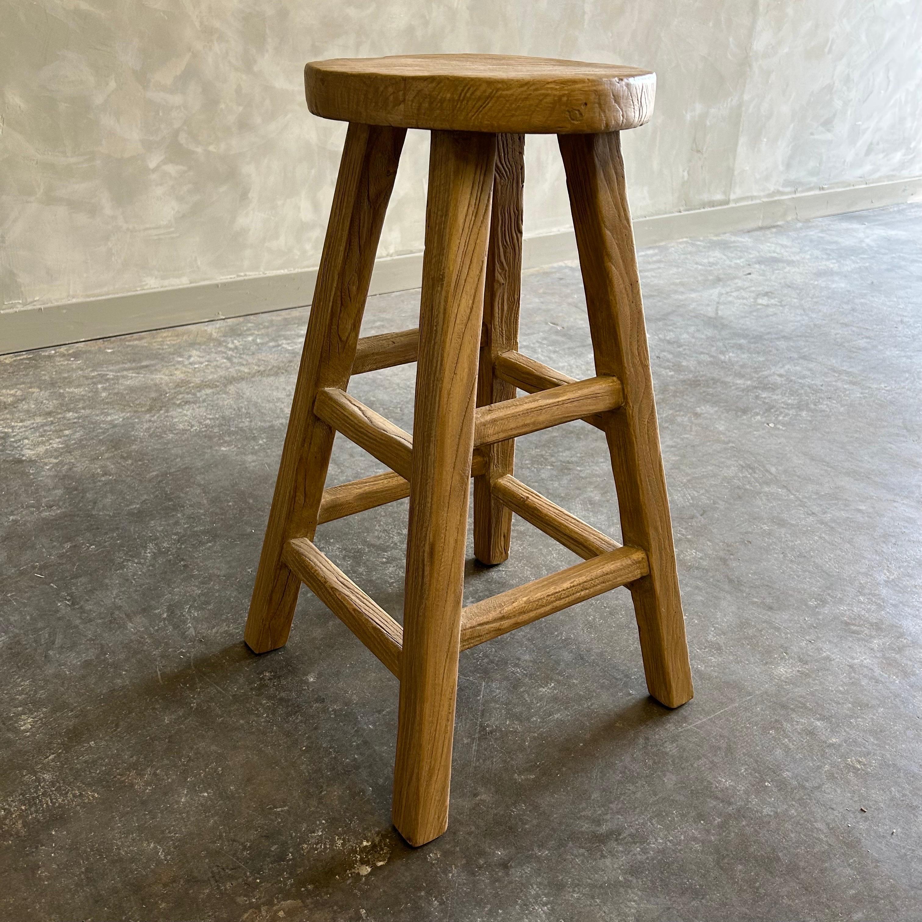 Reclaimed Elm Wood Counter Height Stools For Sale 2