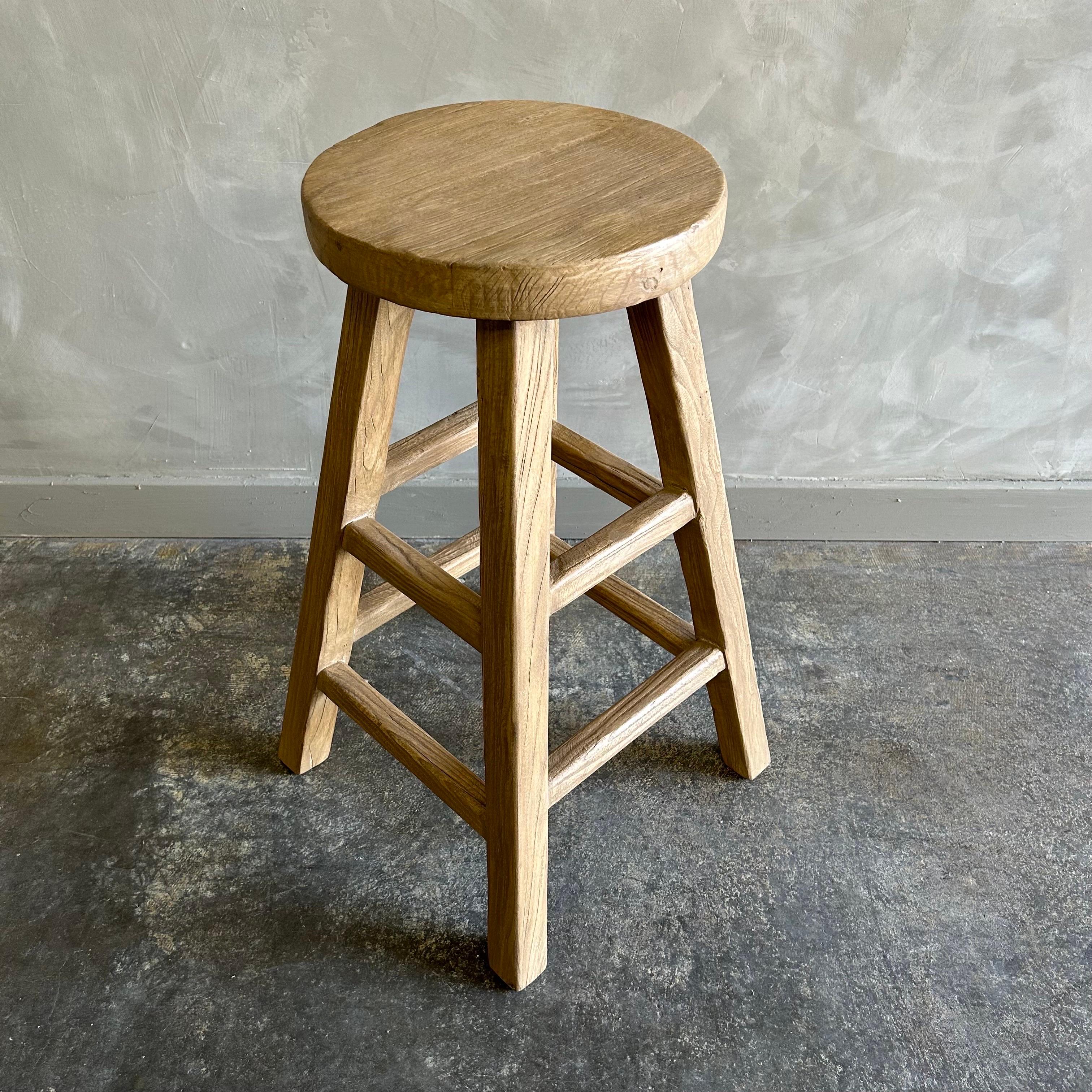 Reclaimed Elm Wood Counter Height Stools For Sale 3