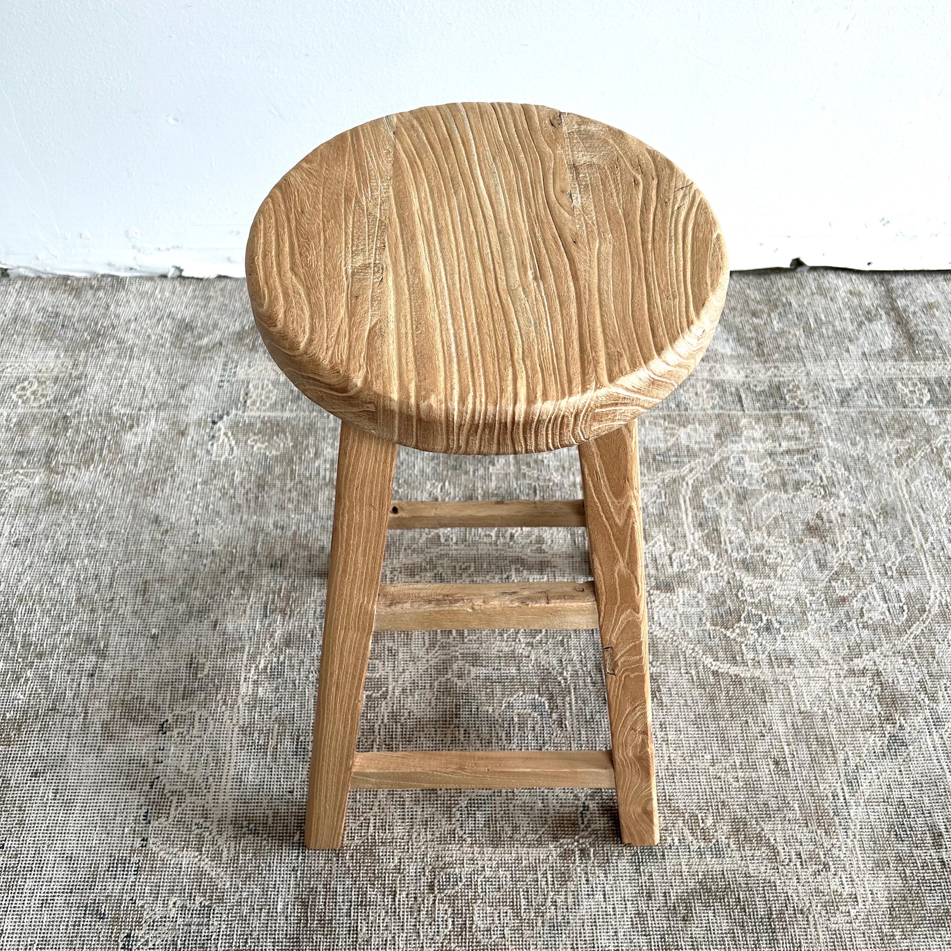 Organic Modern Reclaimed Elm Wood Custom Made Counter Height Stool For Sale