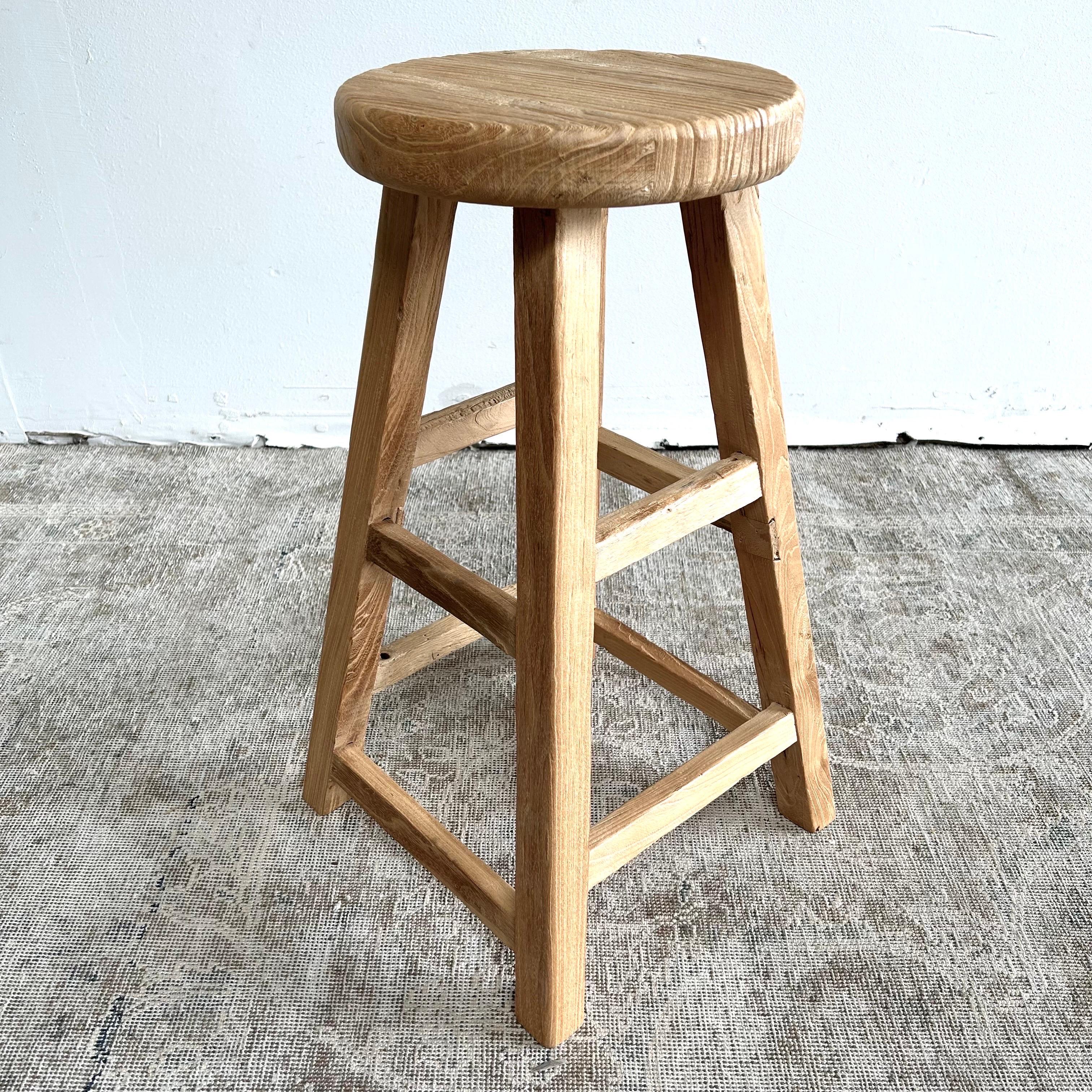 Reclaimed Elm Wood Custom Made Counter Height Stool In New Condition For Sale In Brea, CA