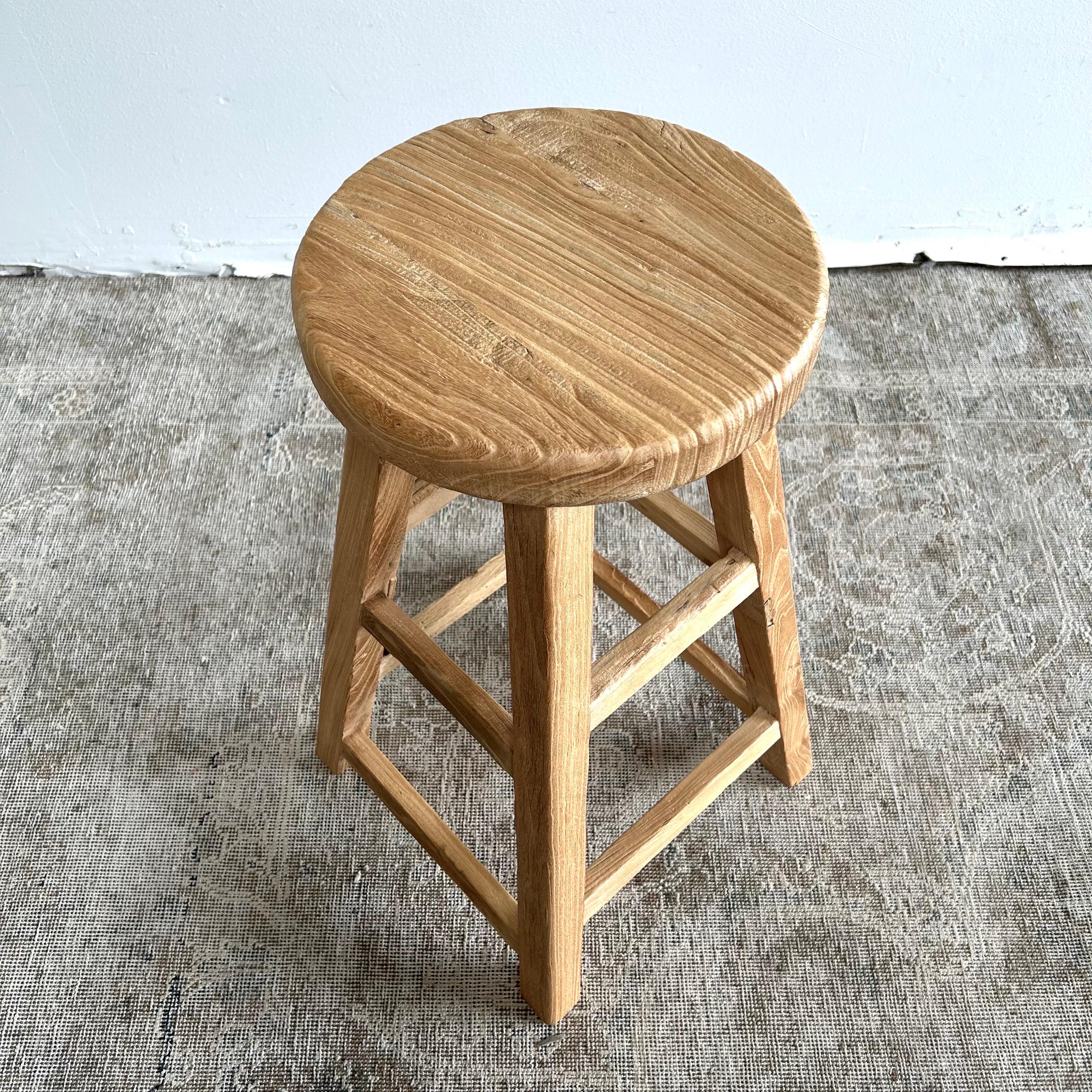 Contemporary Reclaimed Elm Wood Custom Made Counter Height Stool For Sale