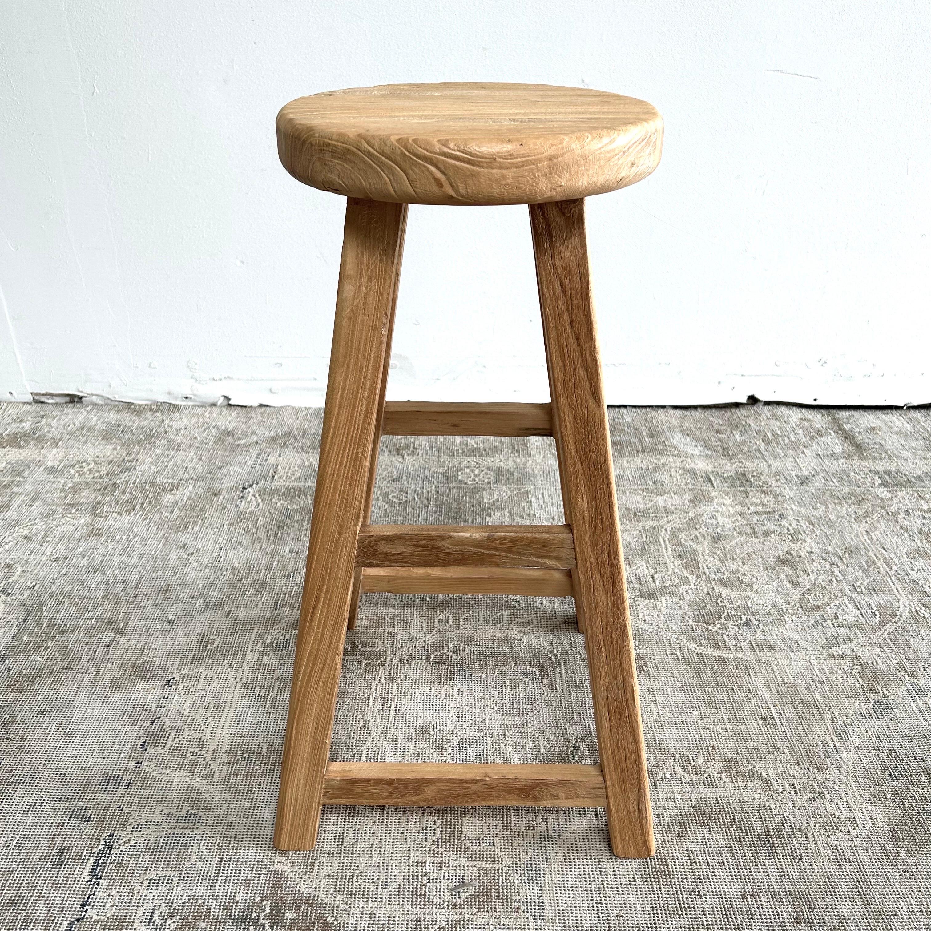 Reclaimed Elm Wood Custom Made Counter Height Stool For Sale 1