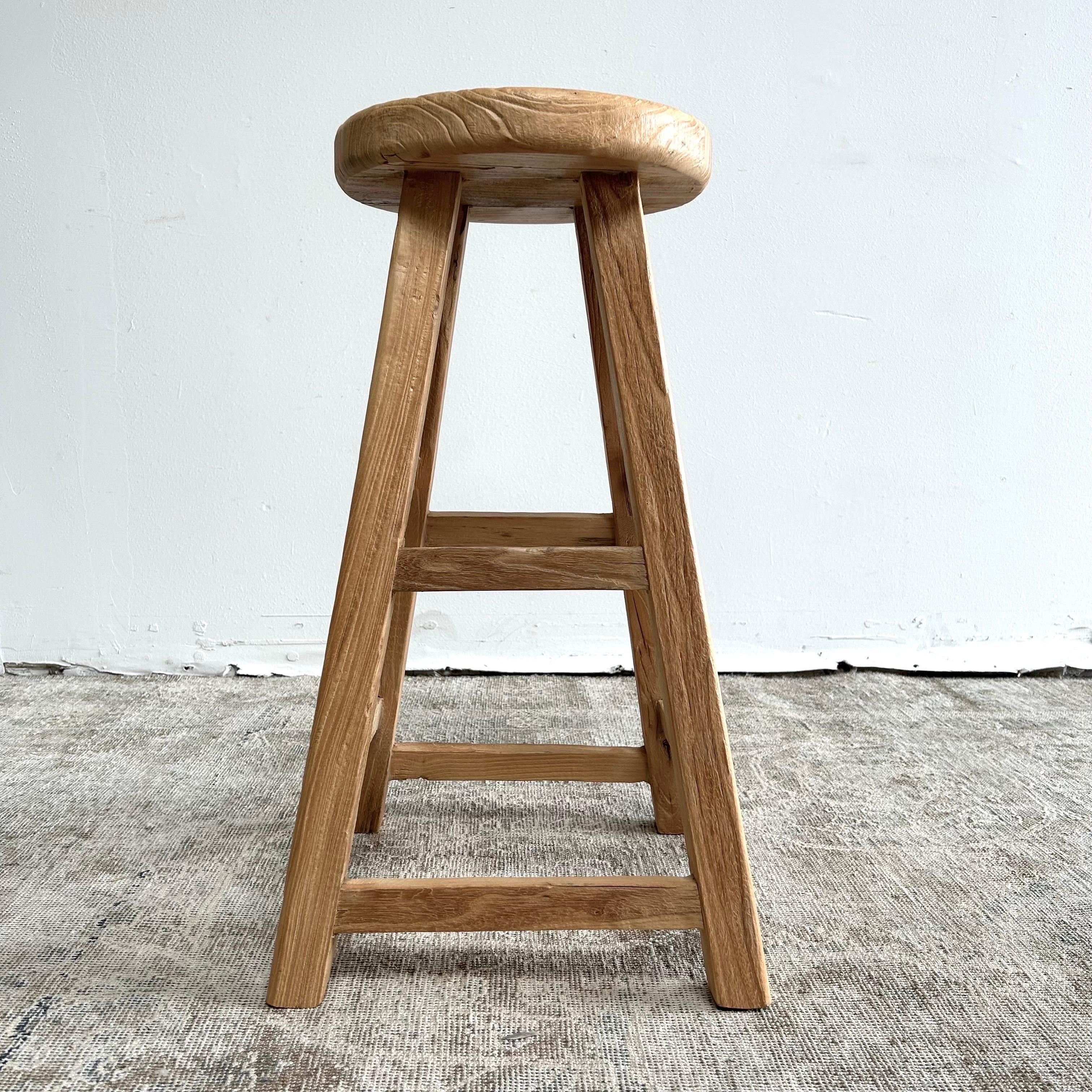 Reclaimed Elm Wood Custom Made Counter Height Stool For Sale 2