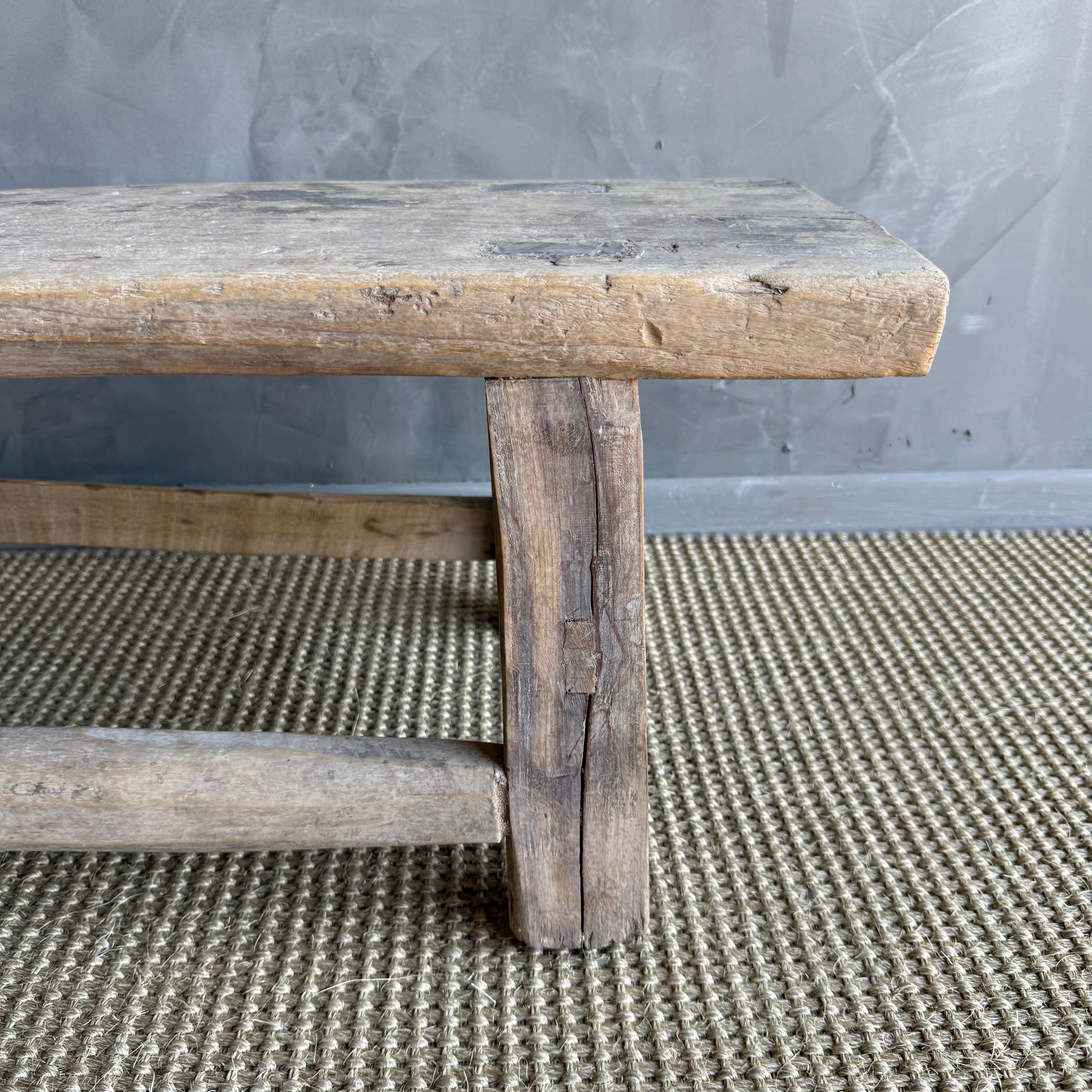 20th Century Reclaimed Elm Wood Low Bench 66