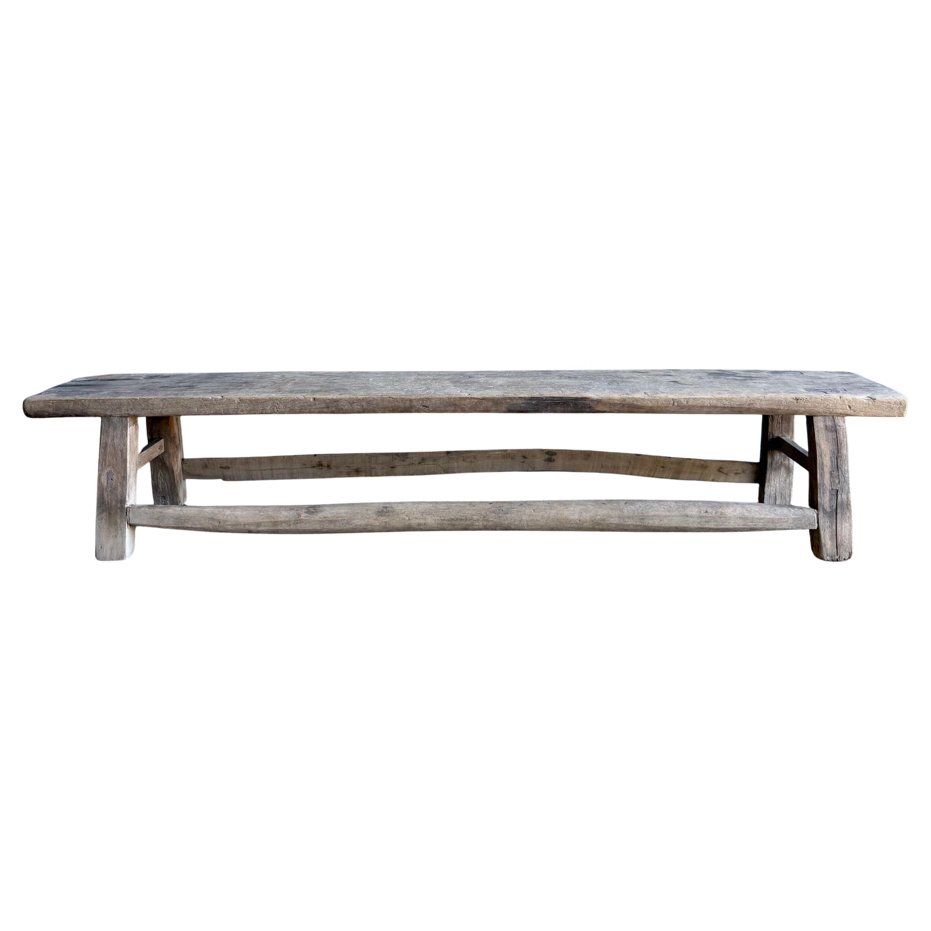 Reclaimed Elm Wood Low Bench 66" For Sale