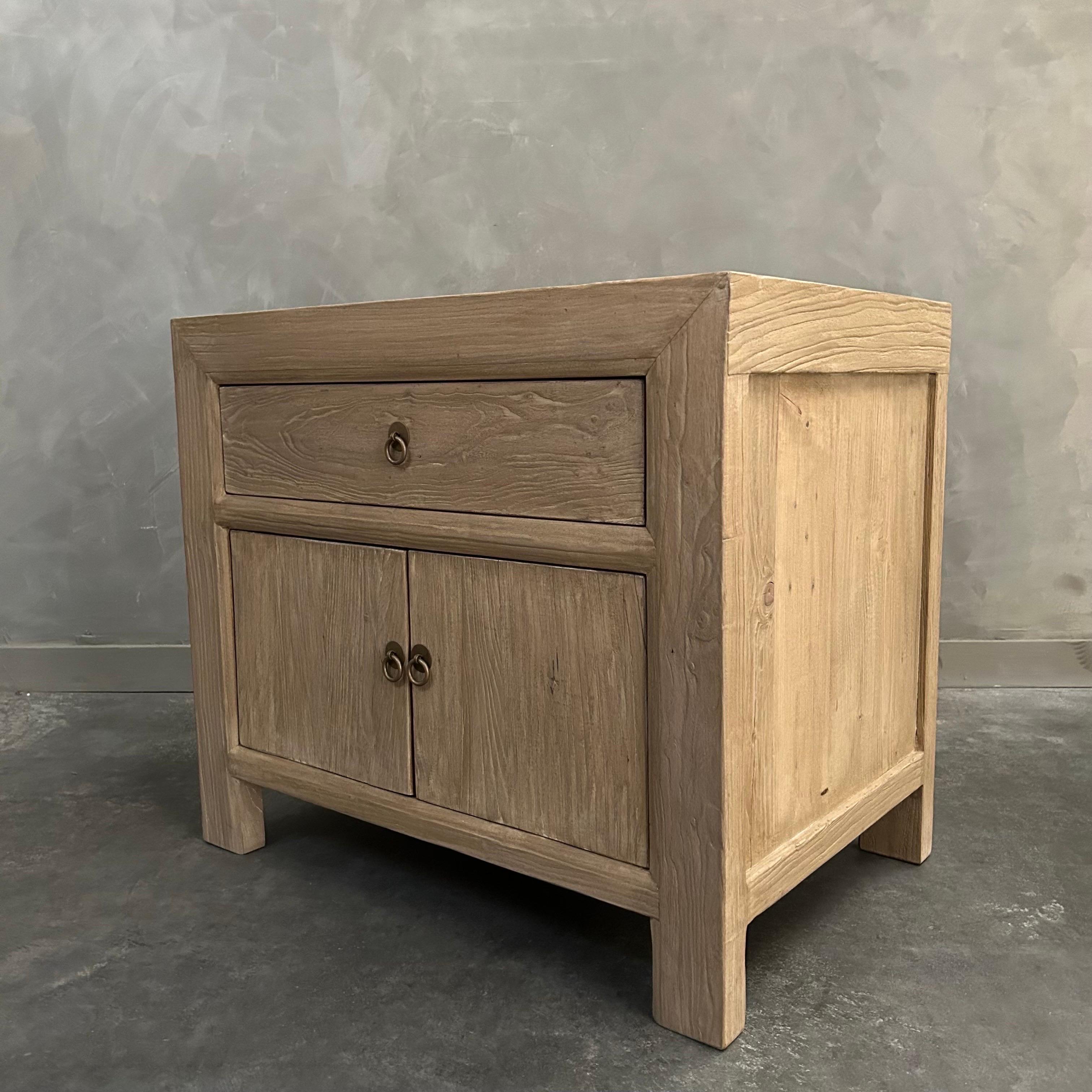 Reclaimed Elm Wood Night Stand or Side Table with Drawer  For Sale 6