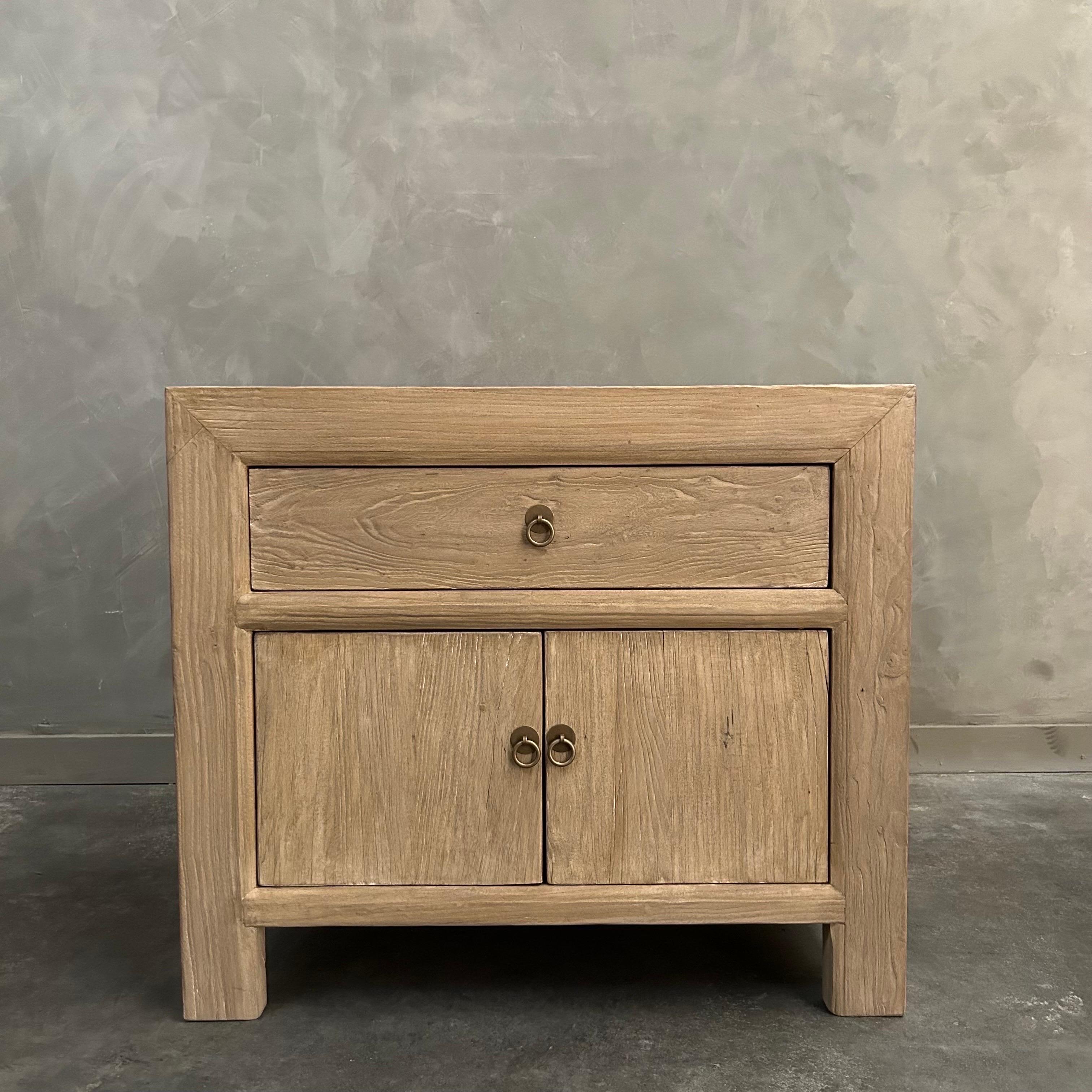 Reclaimed Elm Wood Night Stand or Side Table with Drawer  For Sale 9