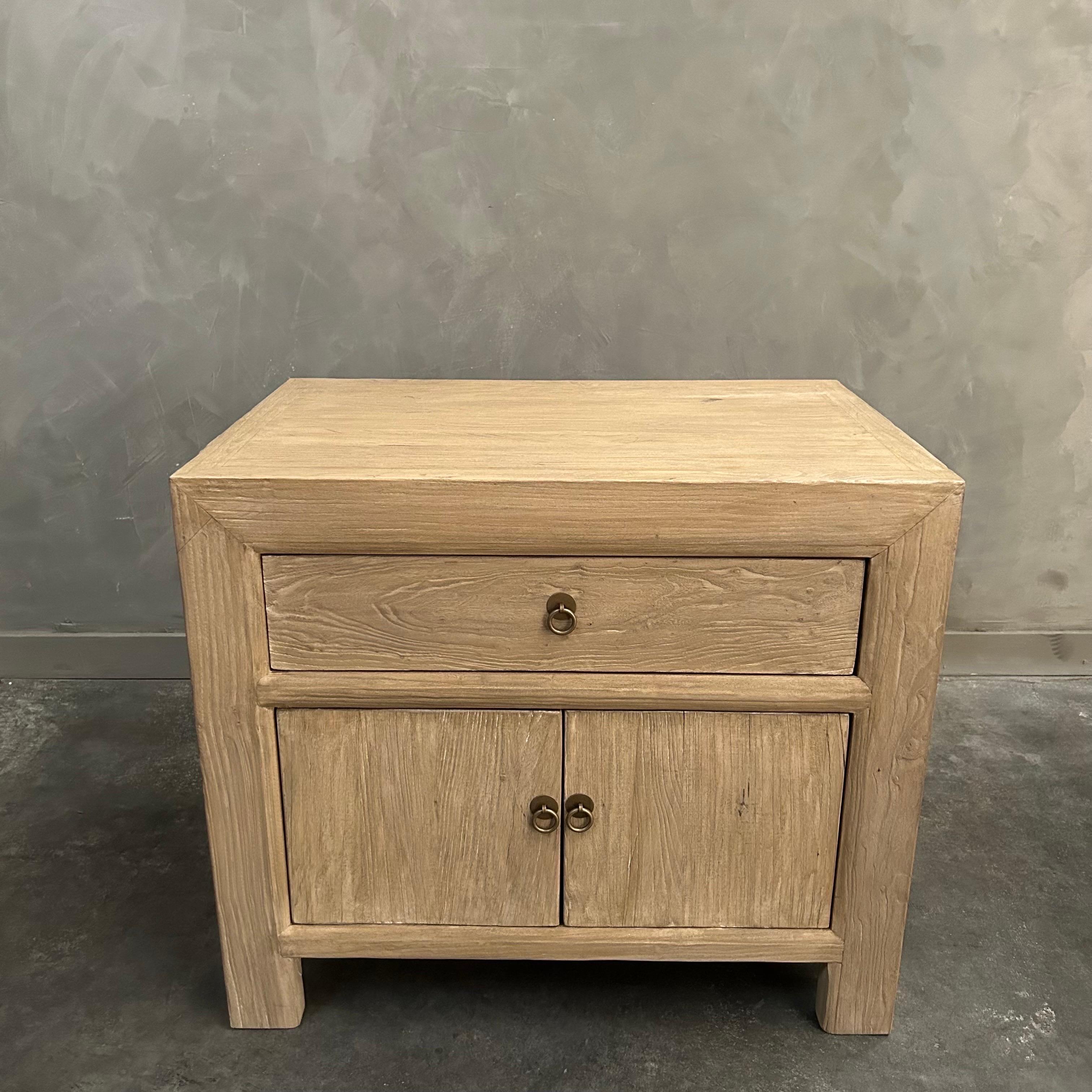 Minimalist Reclaimed Elm Wood Night Stand or Side Table with Drawer  For Sale