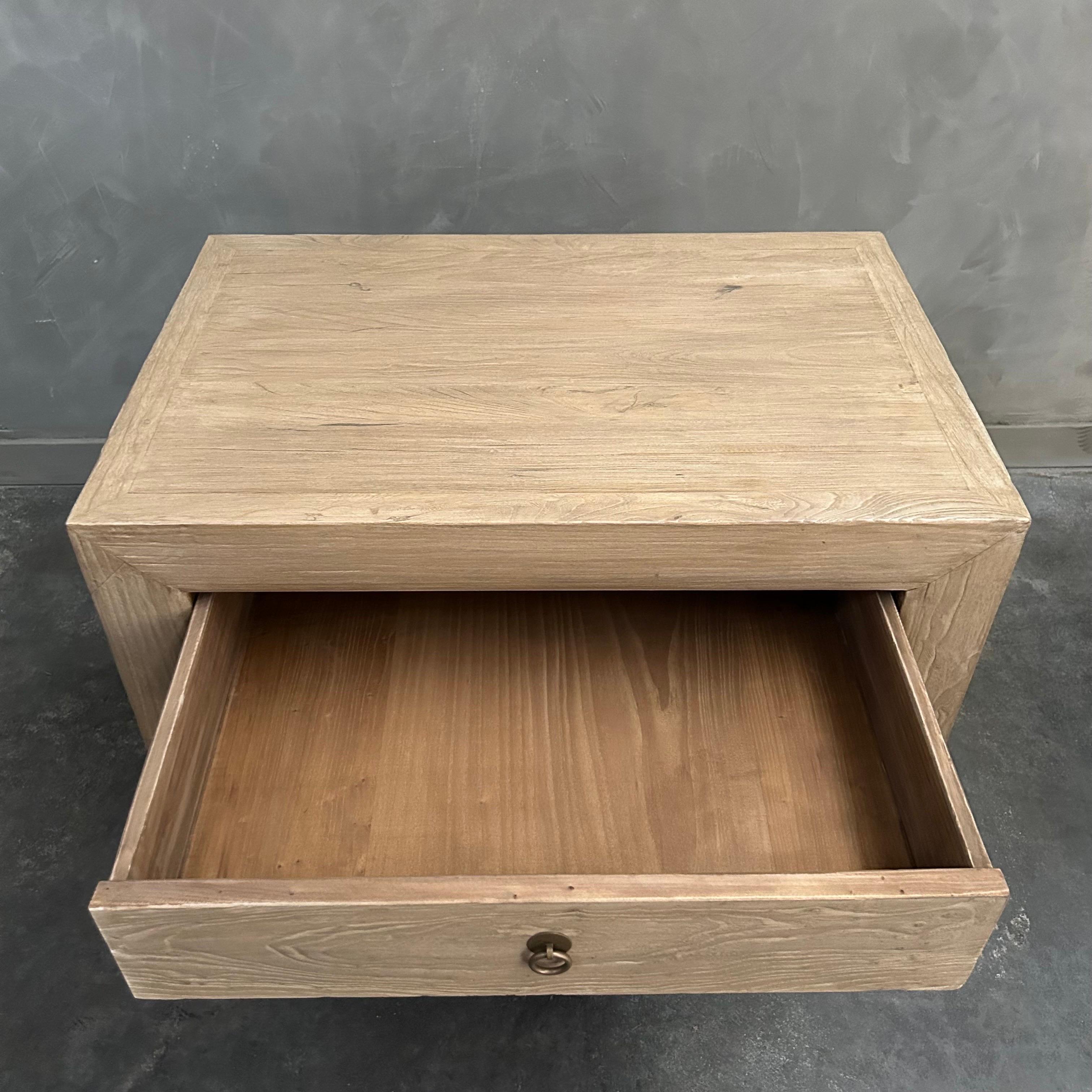 Contemporary Reclaimed Elm Wood Night Stand or Side Table with Drawer  For Sale