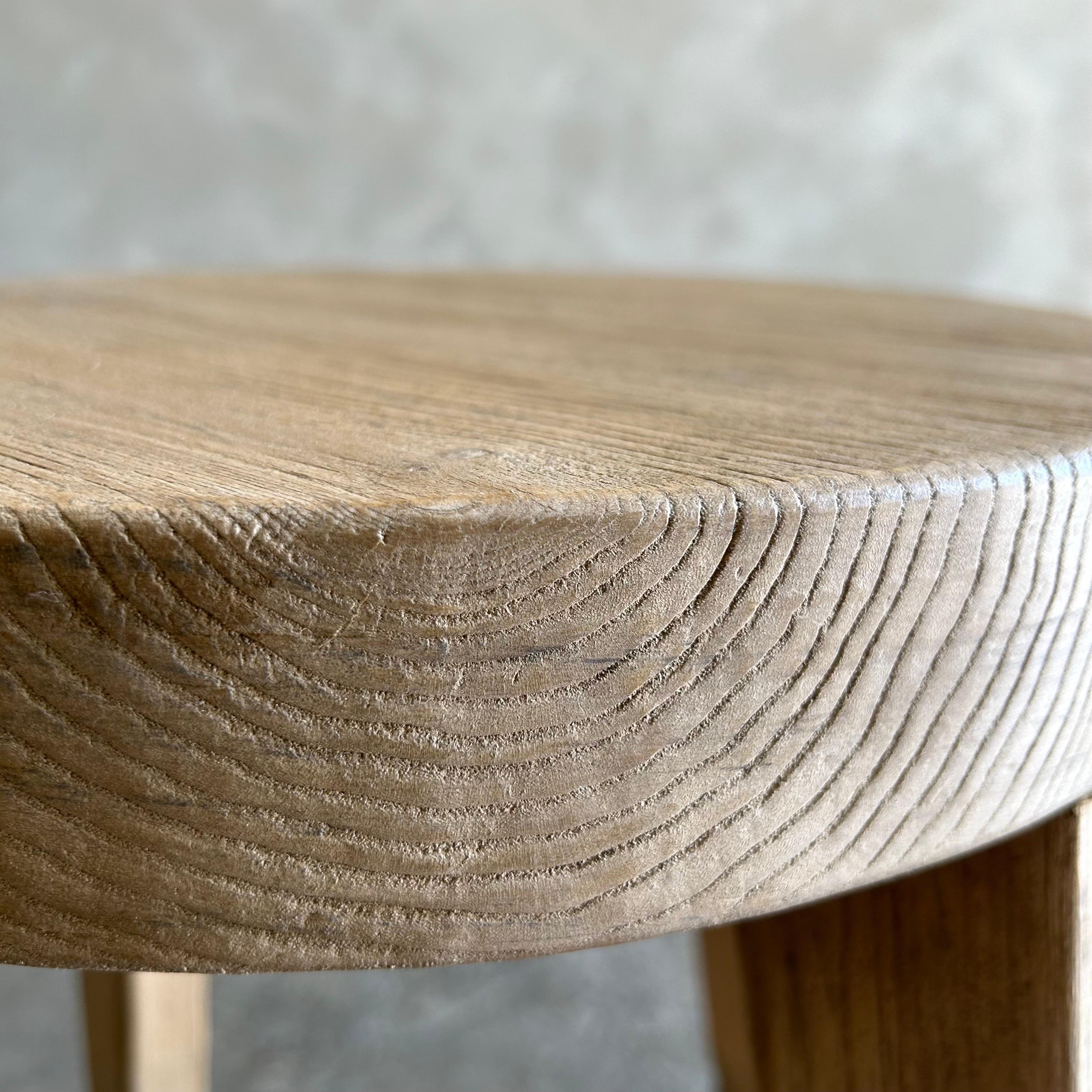 Reclaimed Elm Wood Round Side Table For Sale 5