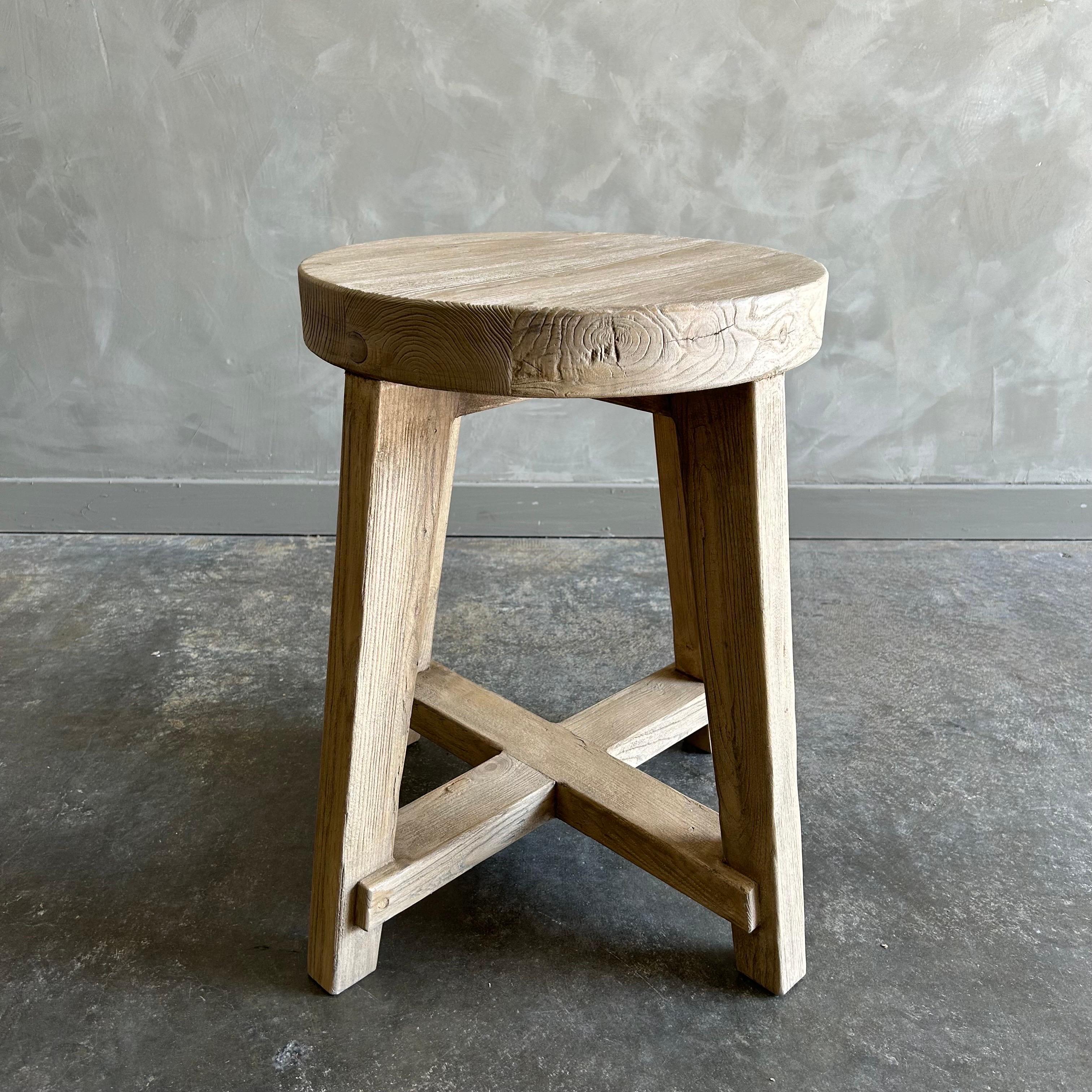 Reclaimed Elm Wood Round Side Table For Sale 6