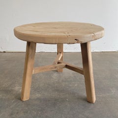 Reclaimed Elm Wood Round Side Table
