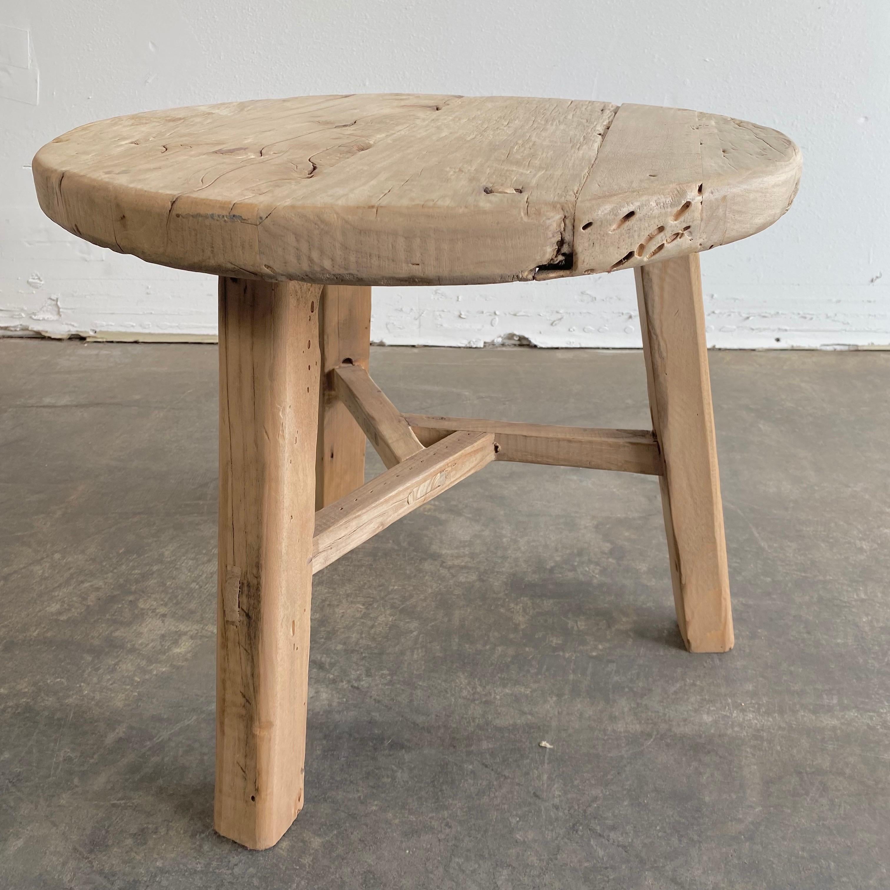 Reclaimed Elm Wood Round Side Table In New Condition For Sale In Brea, CA