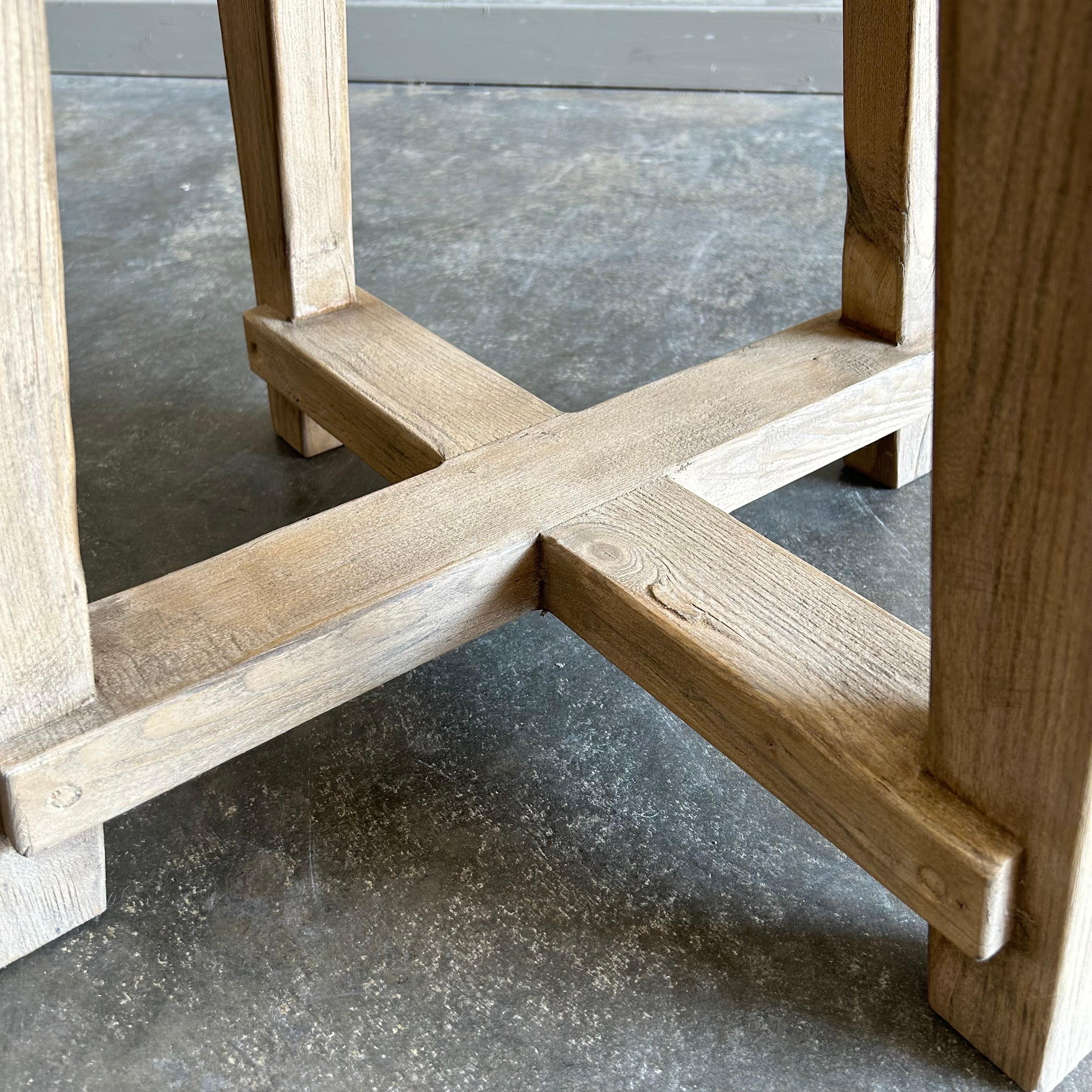 Reclaimed Elm Wood Round Side Table For Sale 3