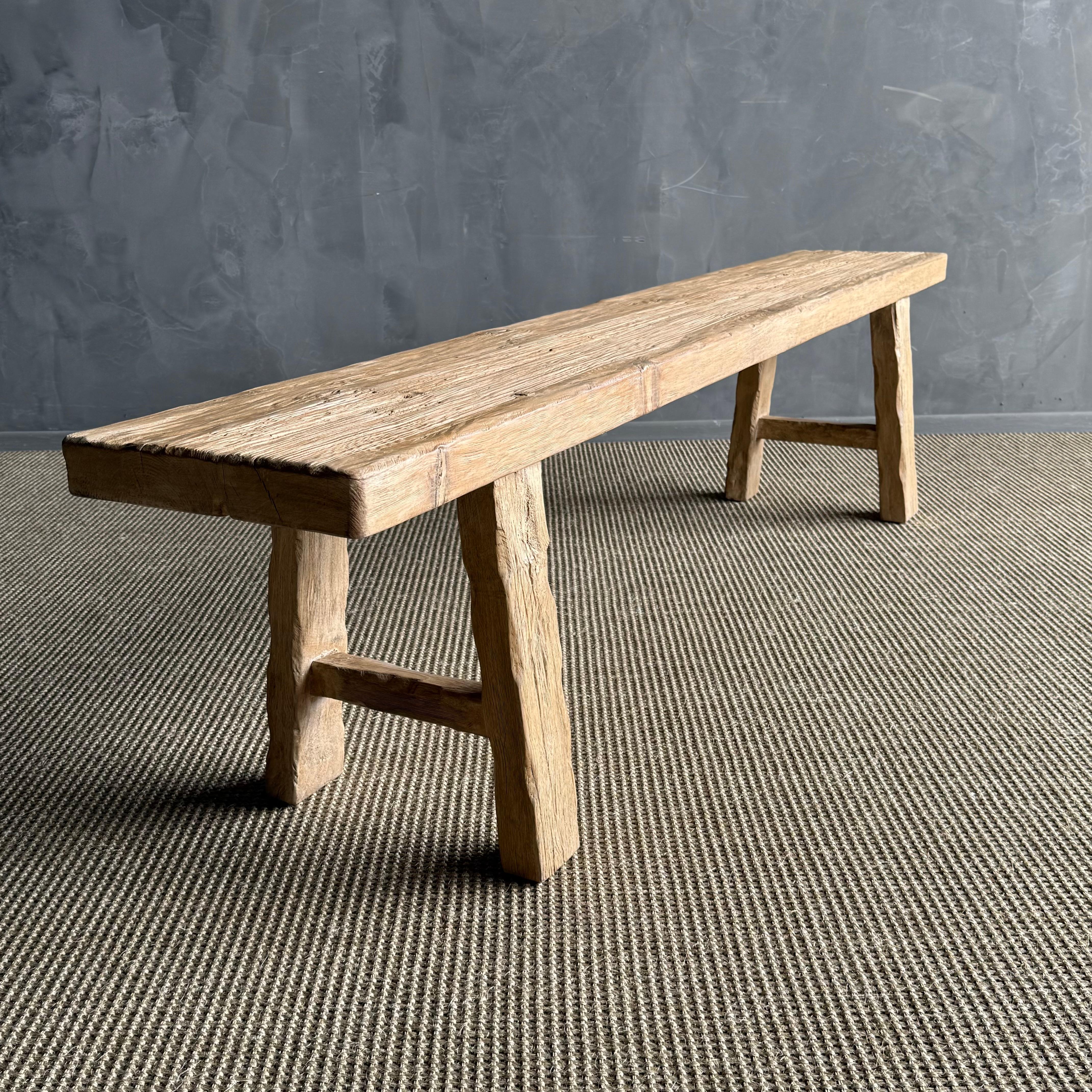 Organic Modern Reclaimed Elm Wood Rustic Wide Seat Bench 78.5