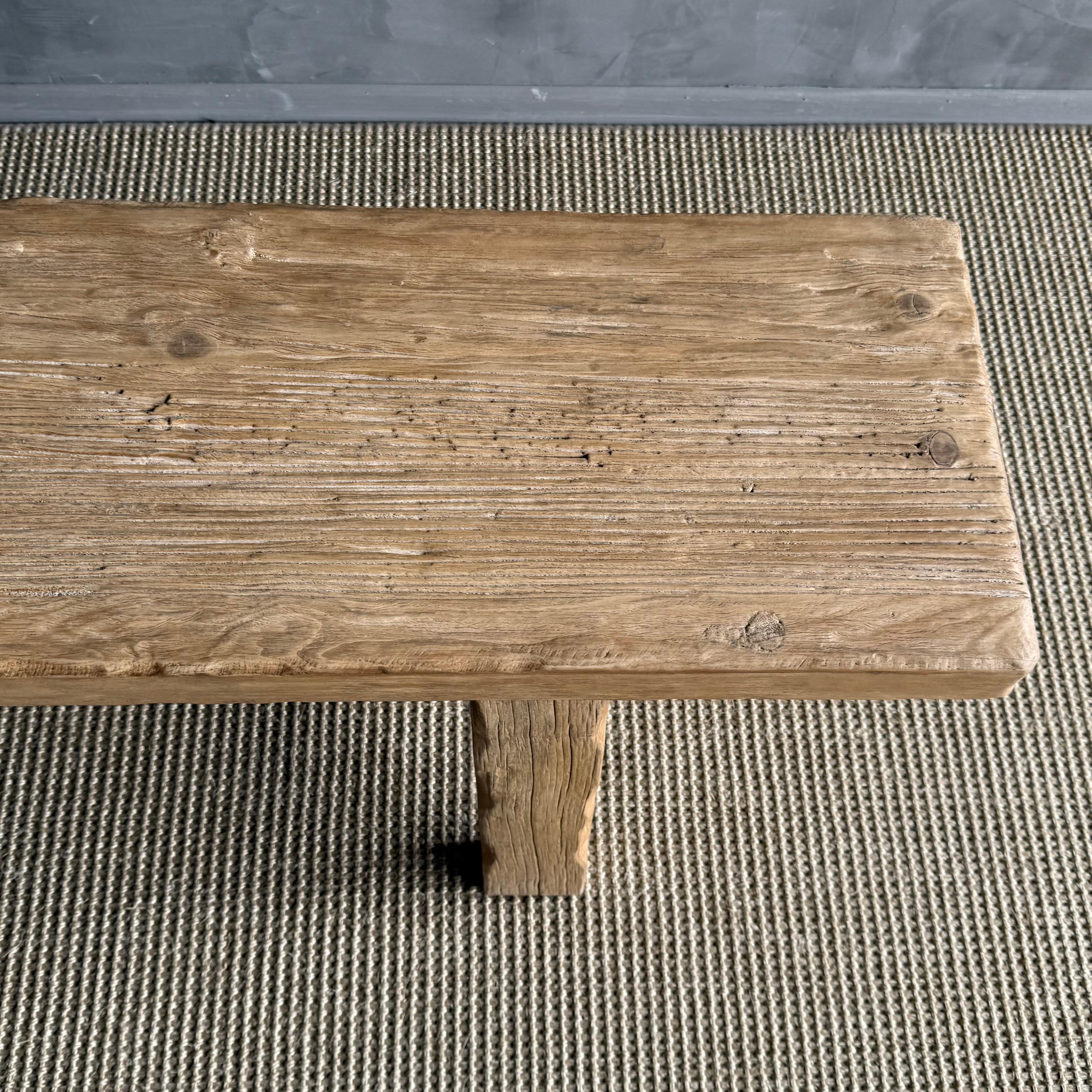 Contemporary Reclaimed Elm Wood Rustic Wide Seat Bench 78.5