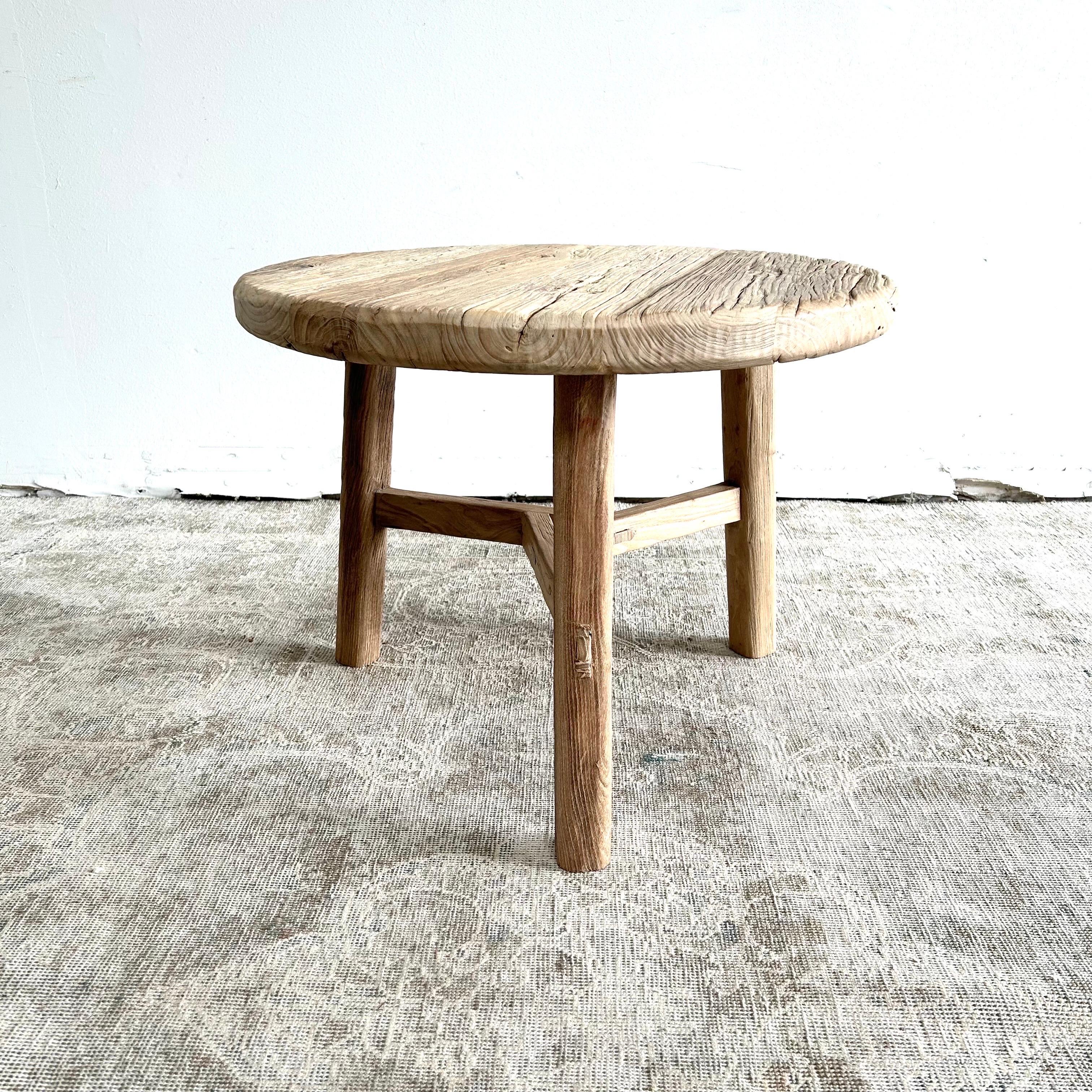Reclaimed Elm Wood Side Table in Natural Finish For Sale 5