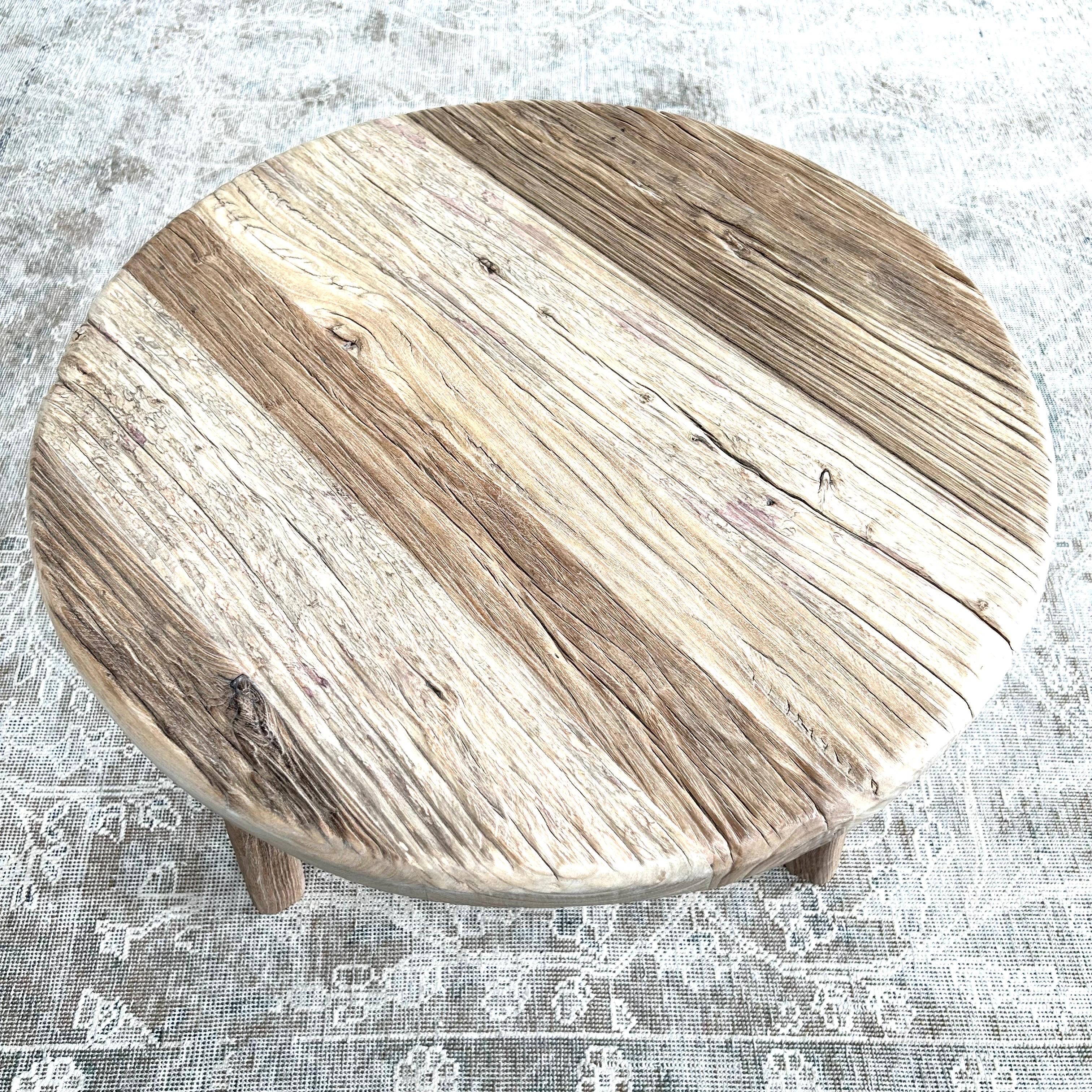 Reclaimed Elm Wood Side Table in Natural Finish In New Condition For Sale In Brea, CA