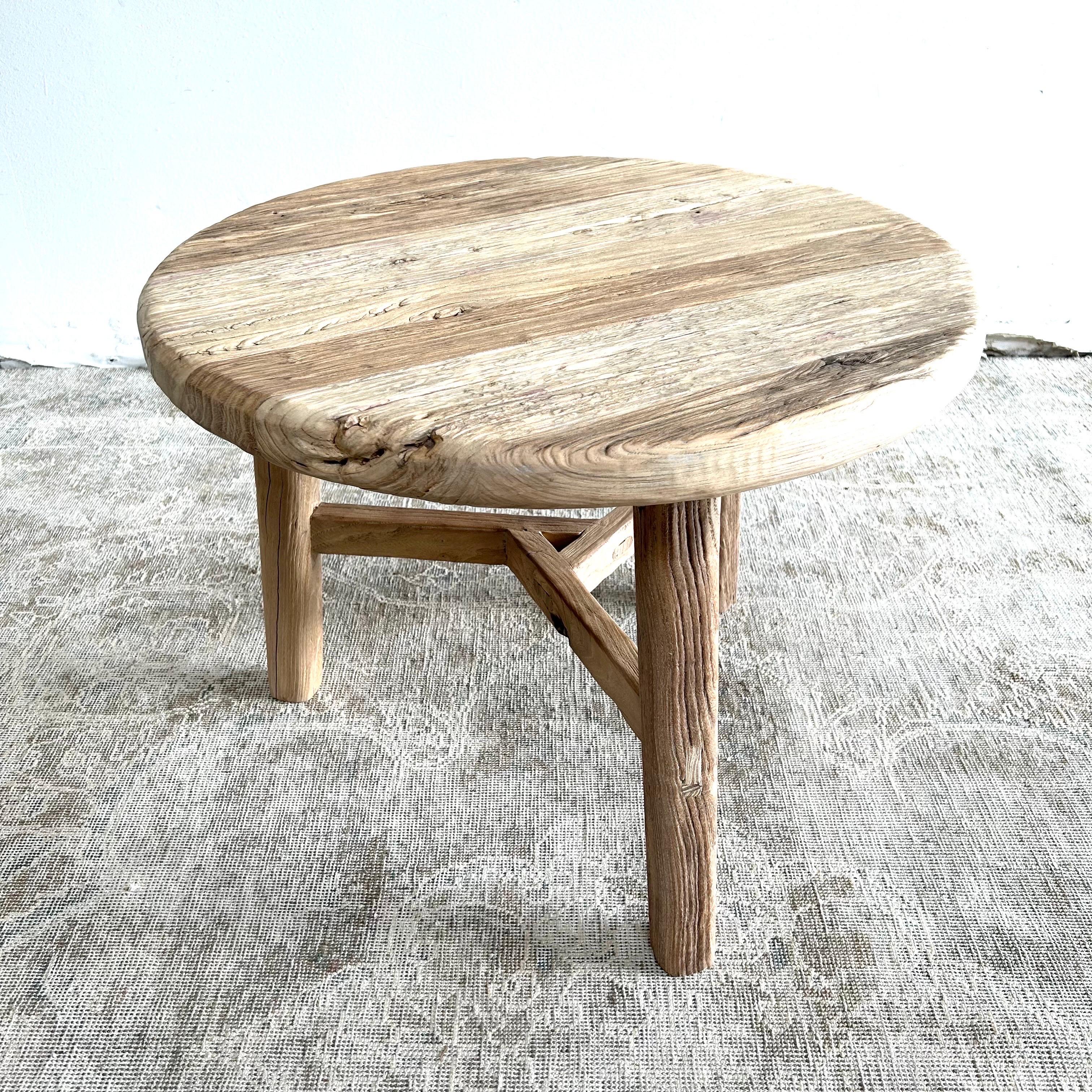 Contemporary Reclaimed Elm Wood Side Table in Natural Finish For Sale
