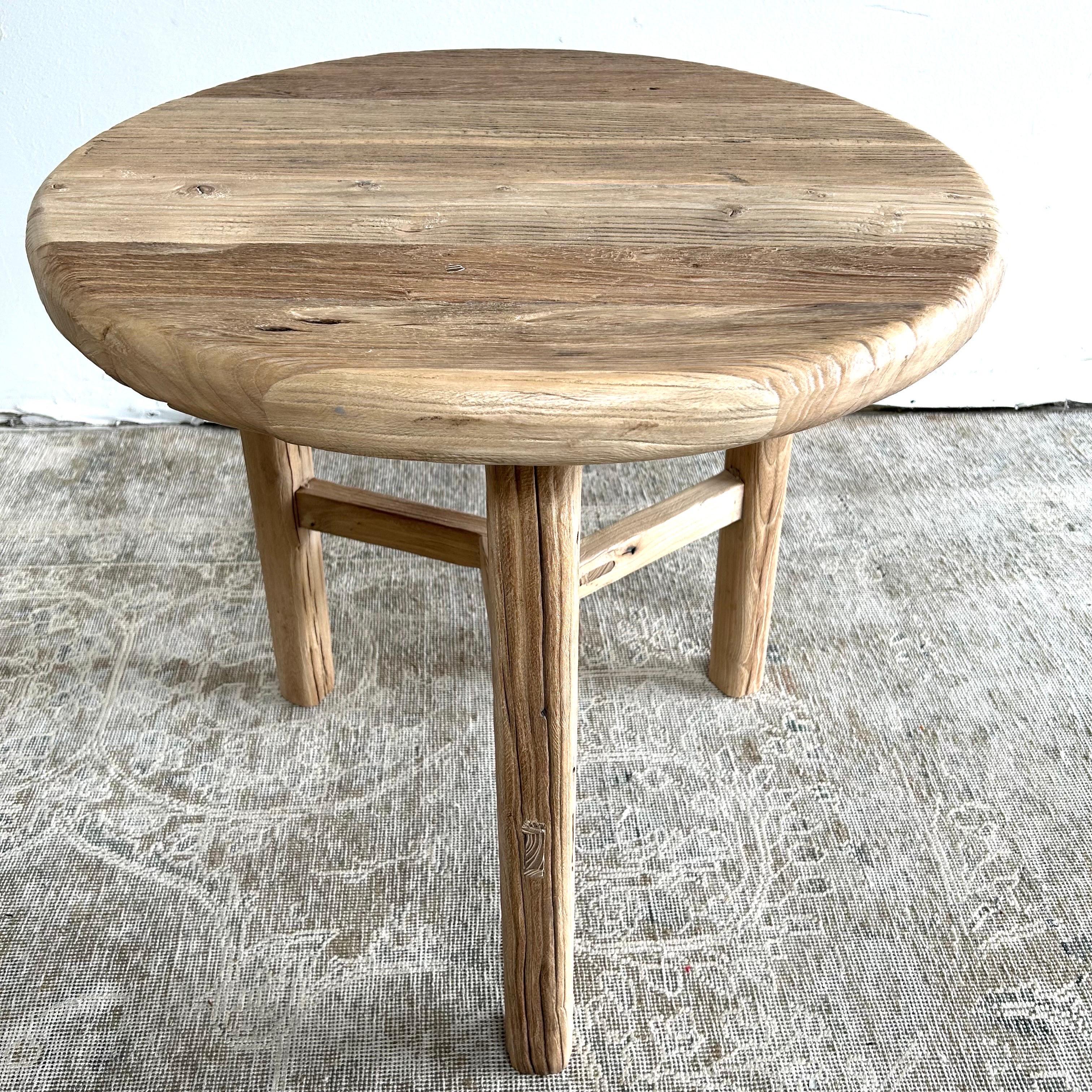 Reclaimed Elm Wood Side Table in Natural Finish For Sale 2