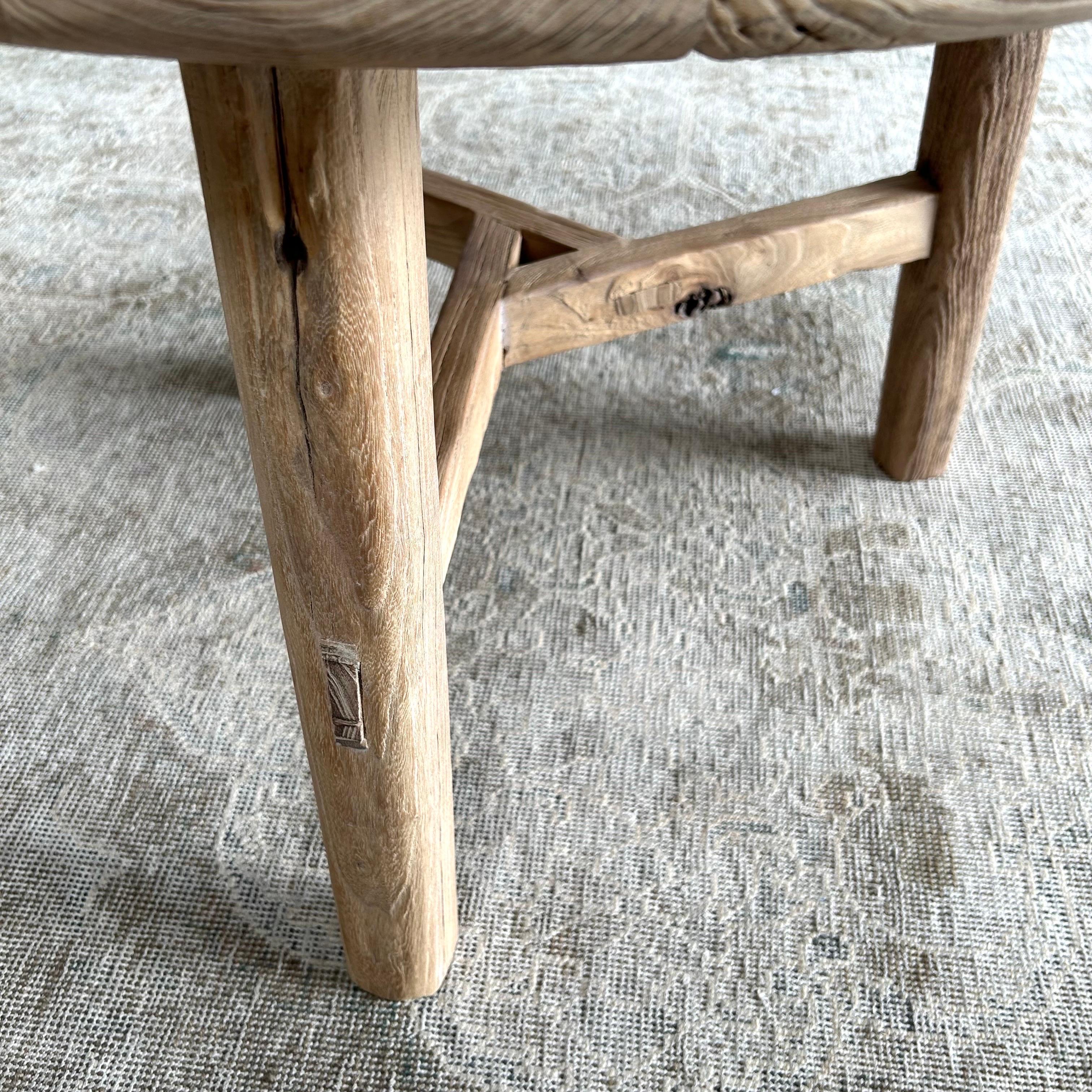 Reclaimed Elm Wood Side Table in Natural Finish For Sale 3