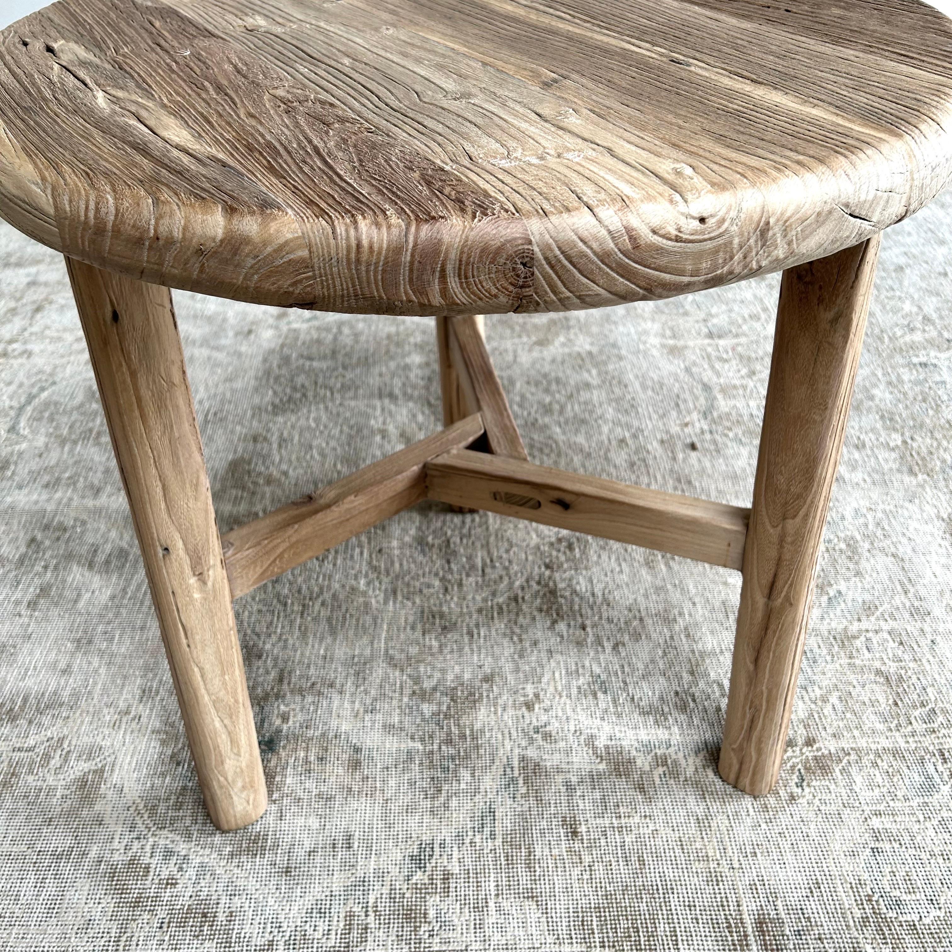 Reclaimed Elm Wood Side Table in Natural Finish For Sale 4