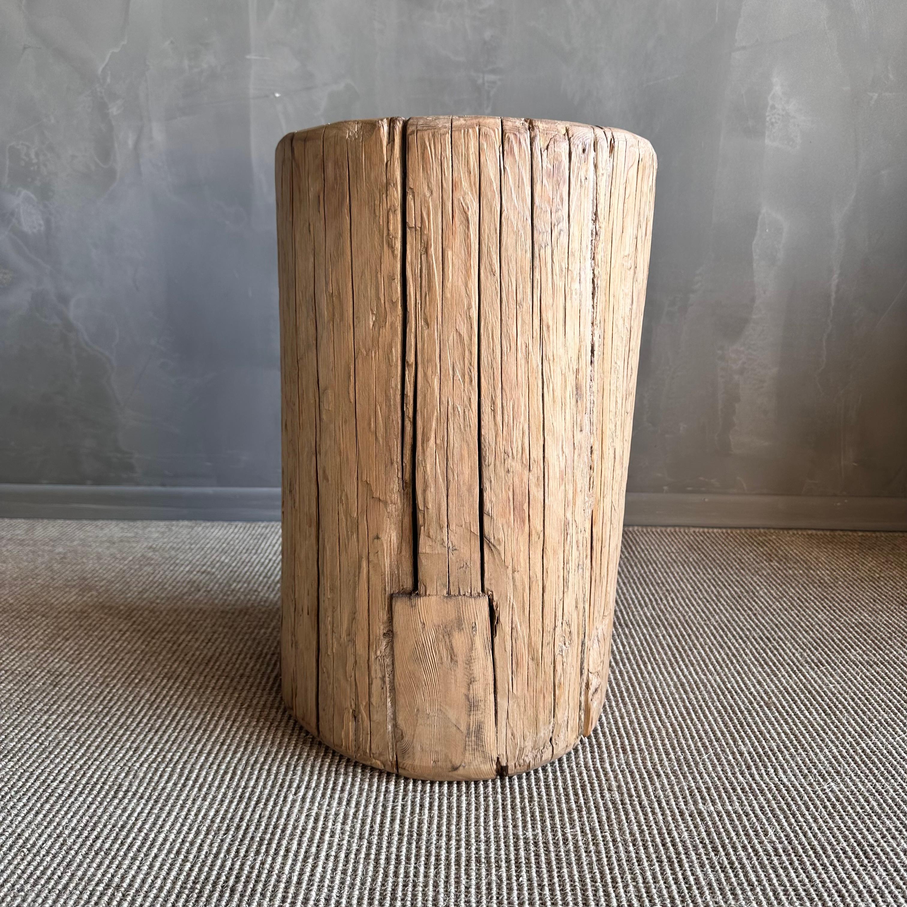 Reclaimed Elm Wood Side Table Stump In New Condition In Old Town Orange, CA