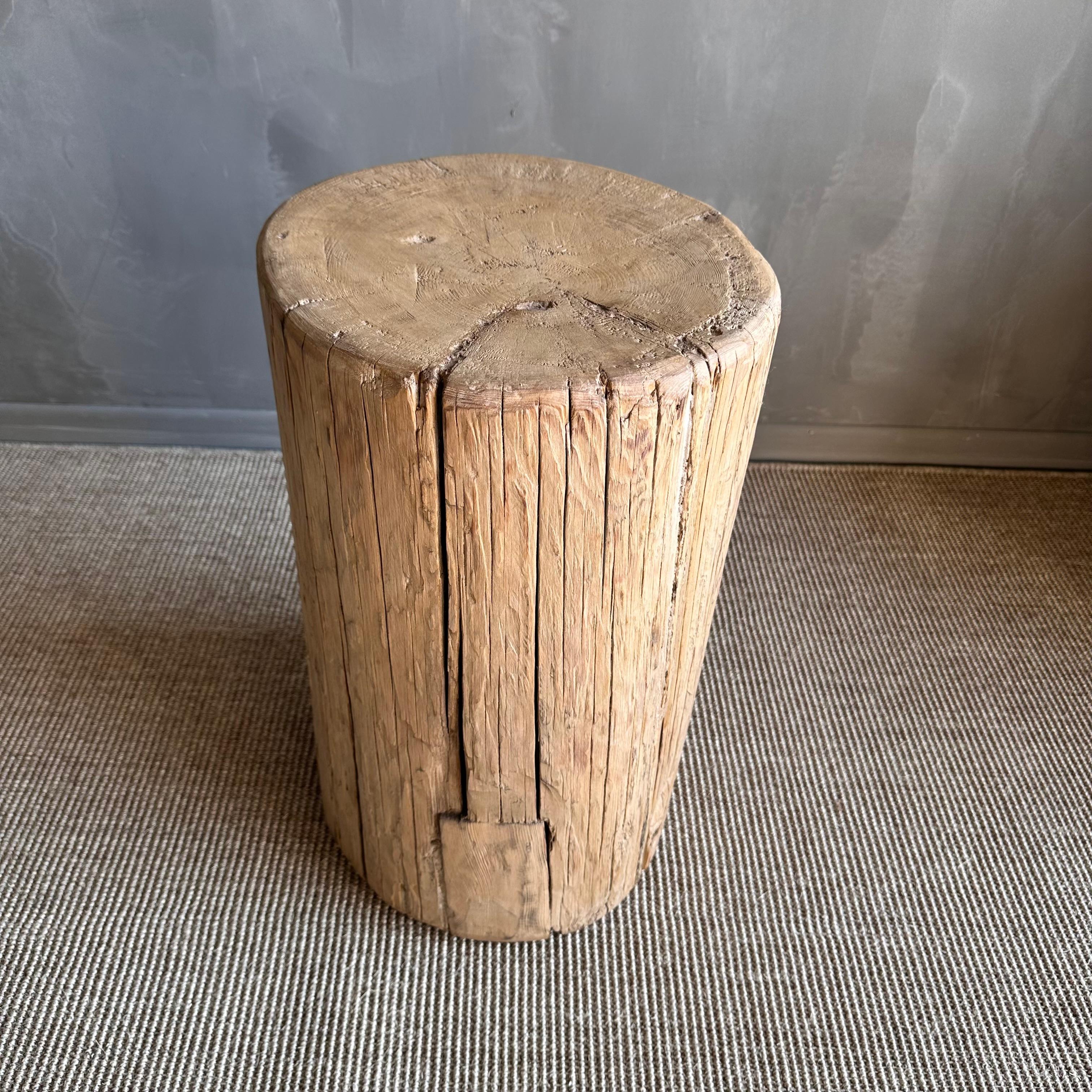 Contemporary Reclaimed Elm Wood Side Table Stump