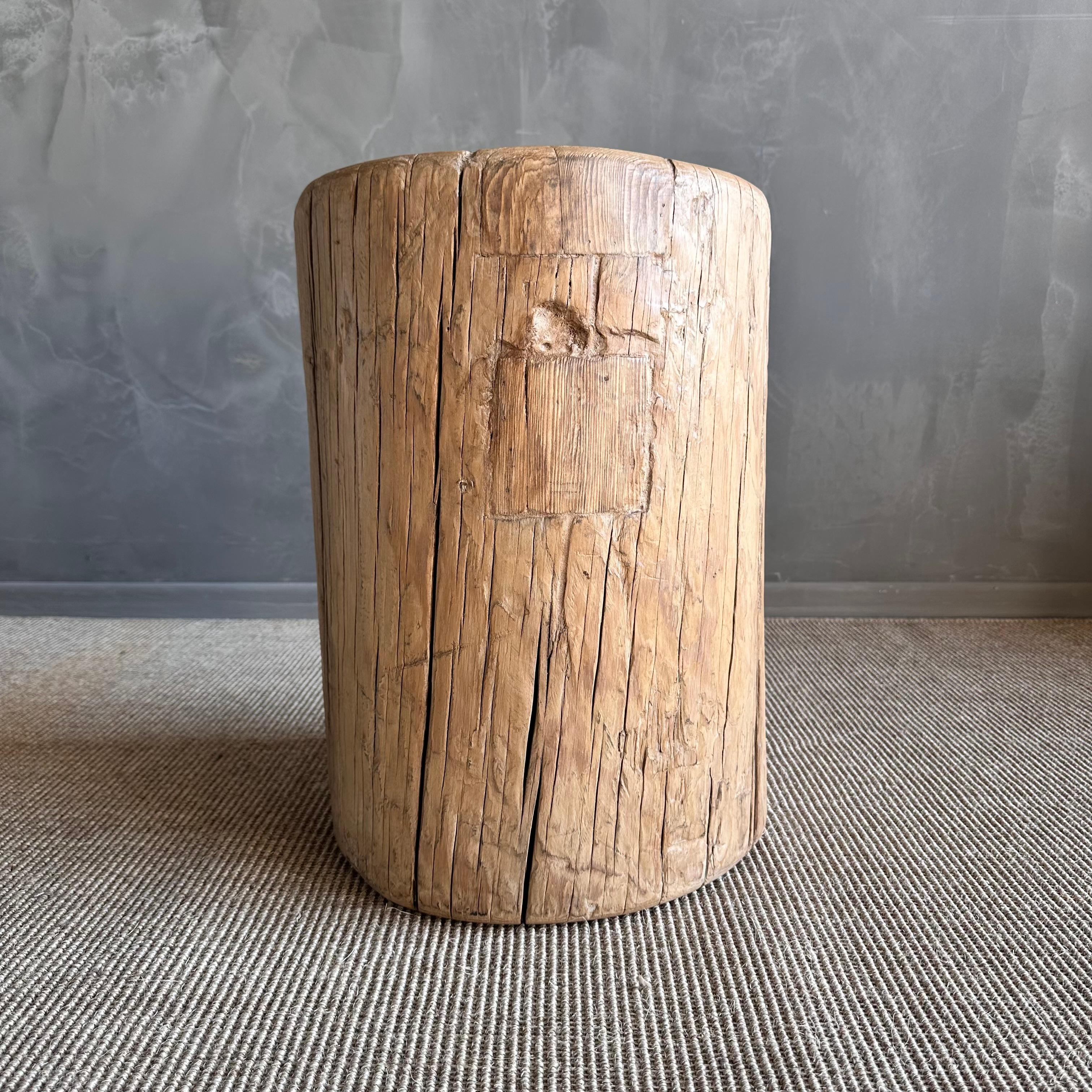 Organic Modern Reclaimed Elm Wood Stump Side Table