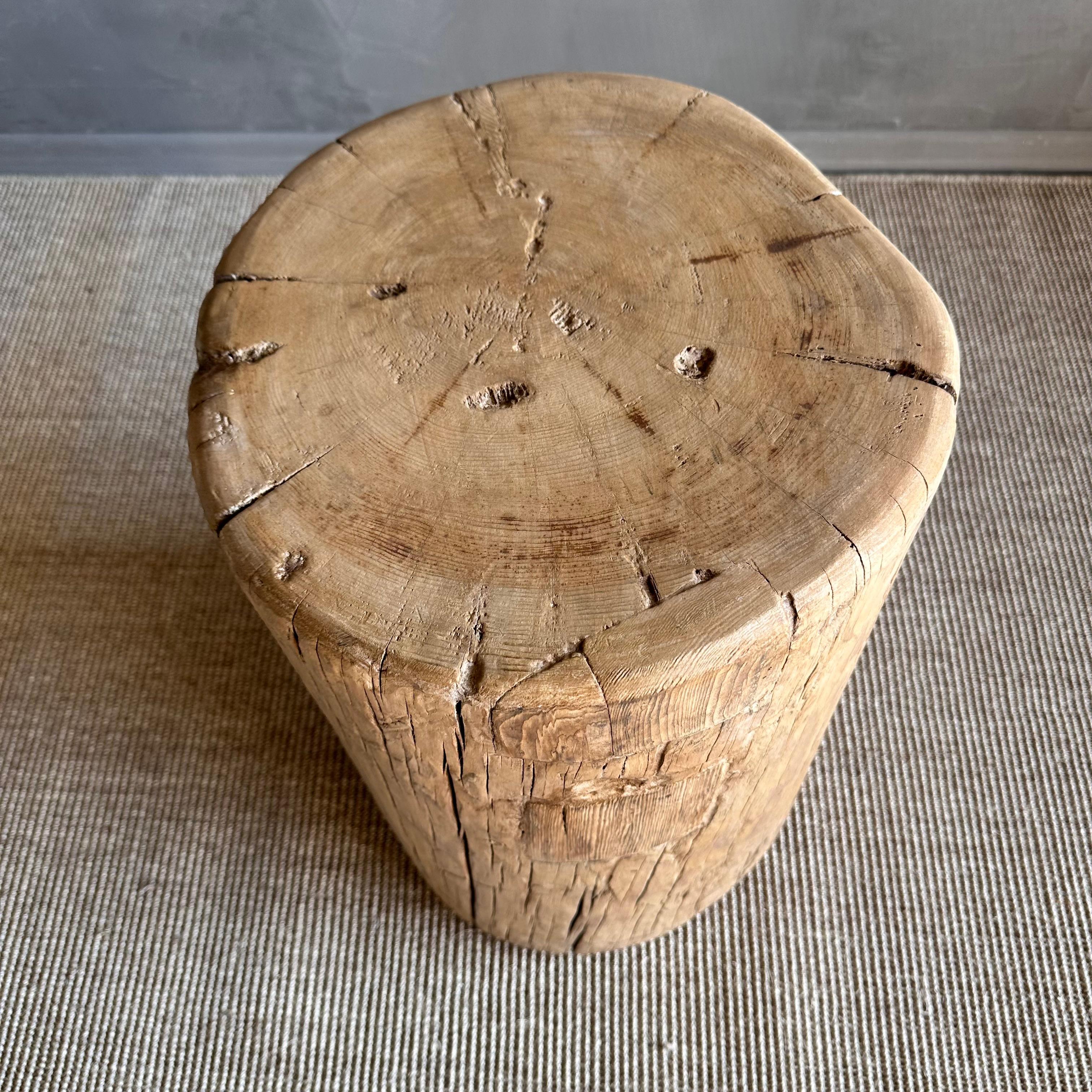 Reclaimed Elm Wood Stump Side Table In New Condition In Old Town Orange, CA