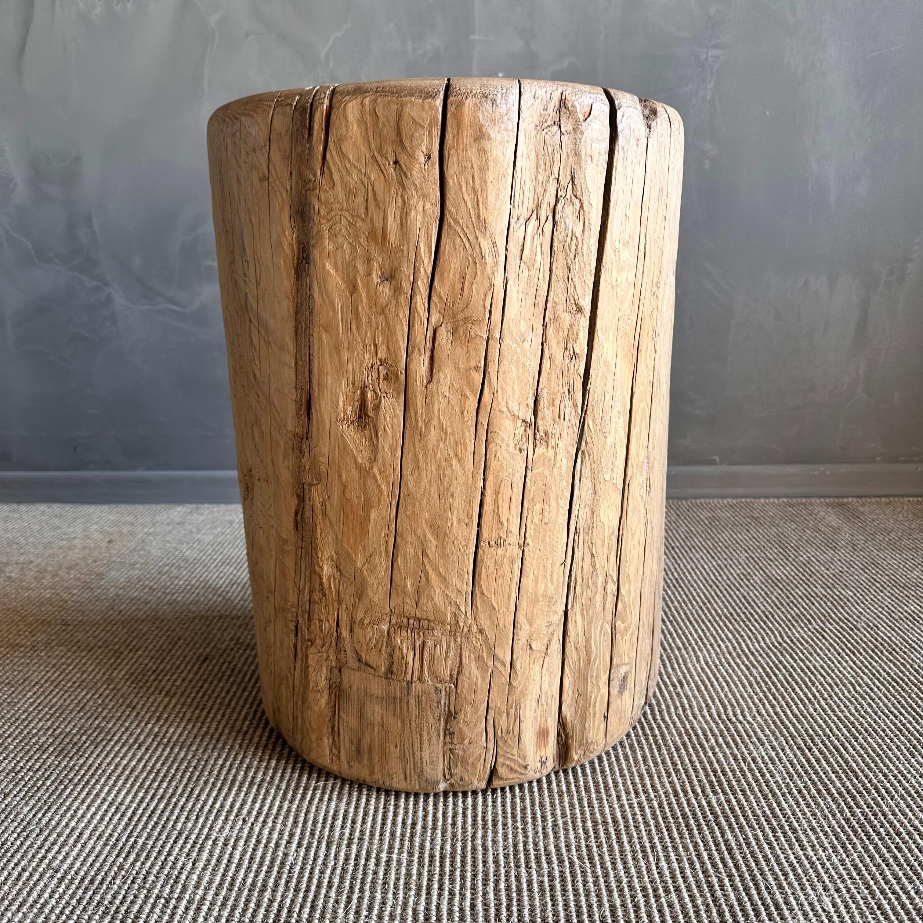 Reclaimed Elm Wood Stump Side Table 1