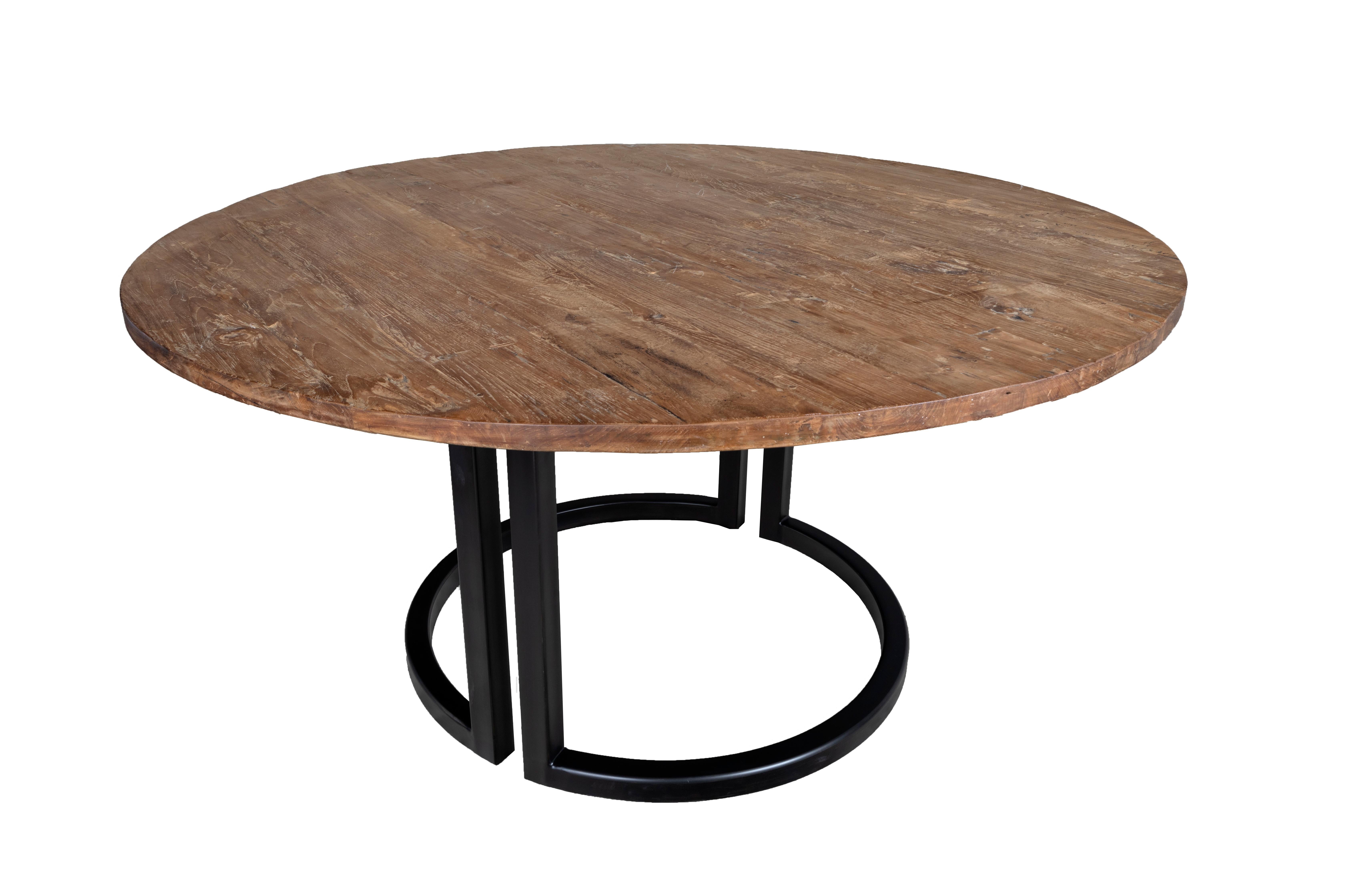 Table en bois d'orme récupéré avec base en métal Bon état - En vente à Dallas, TX