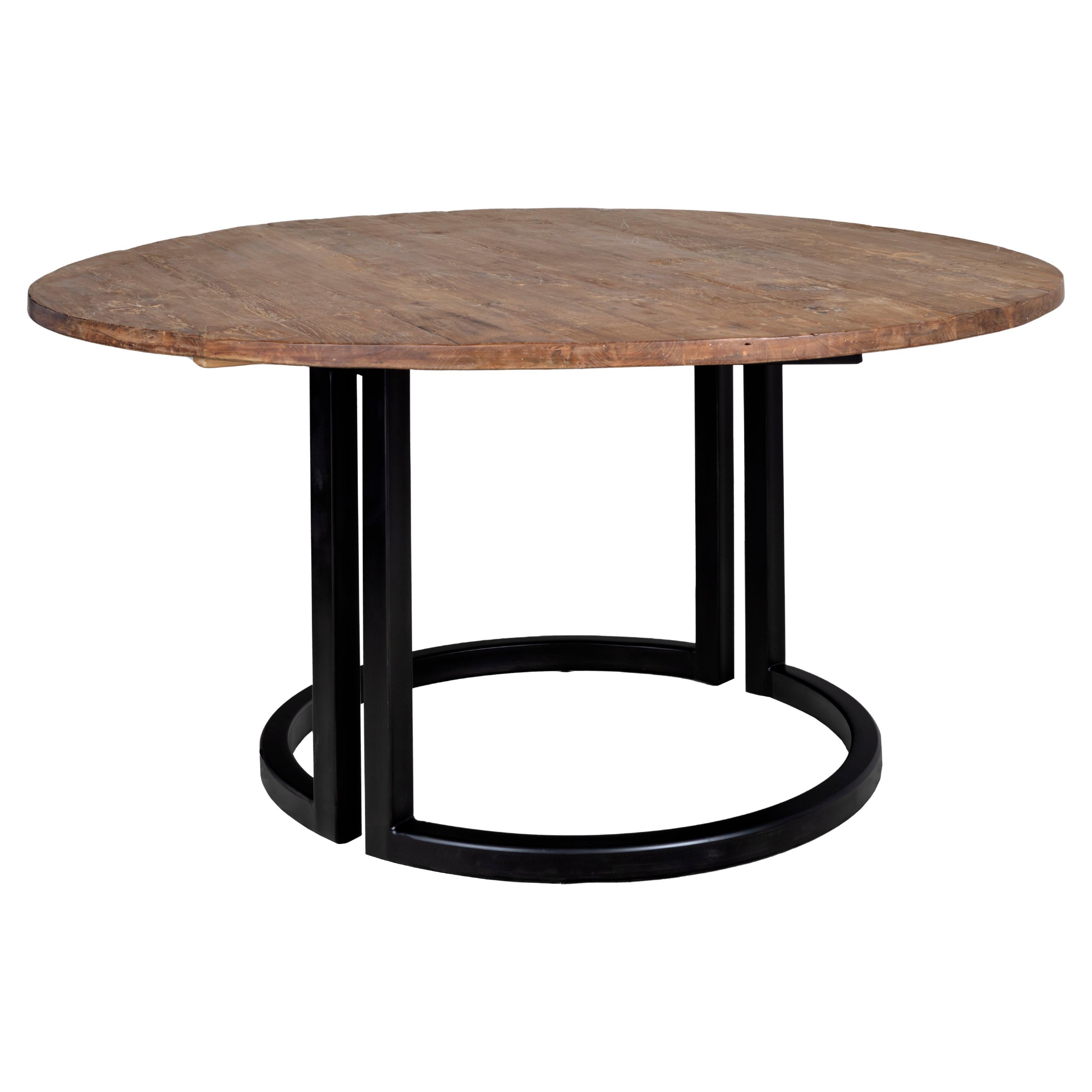 Table en bois d'orme récupéré avec base en métal