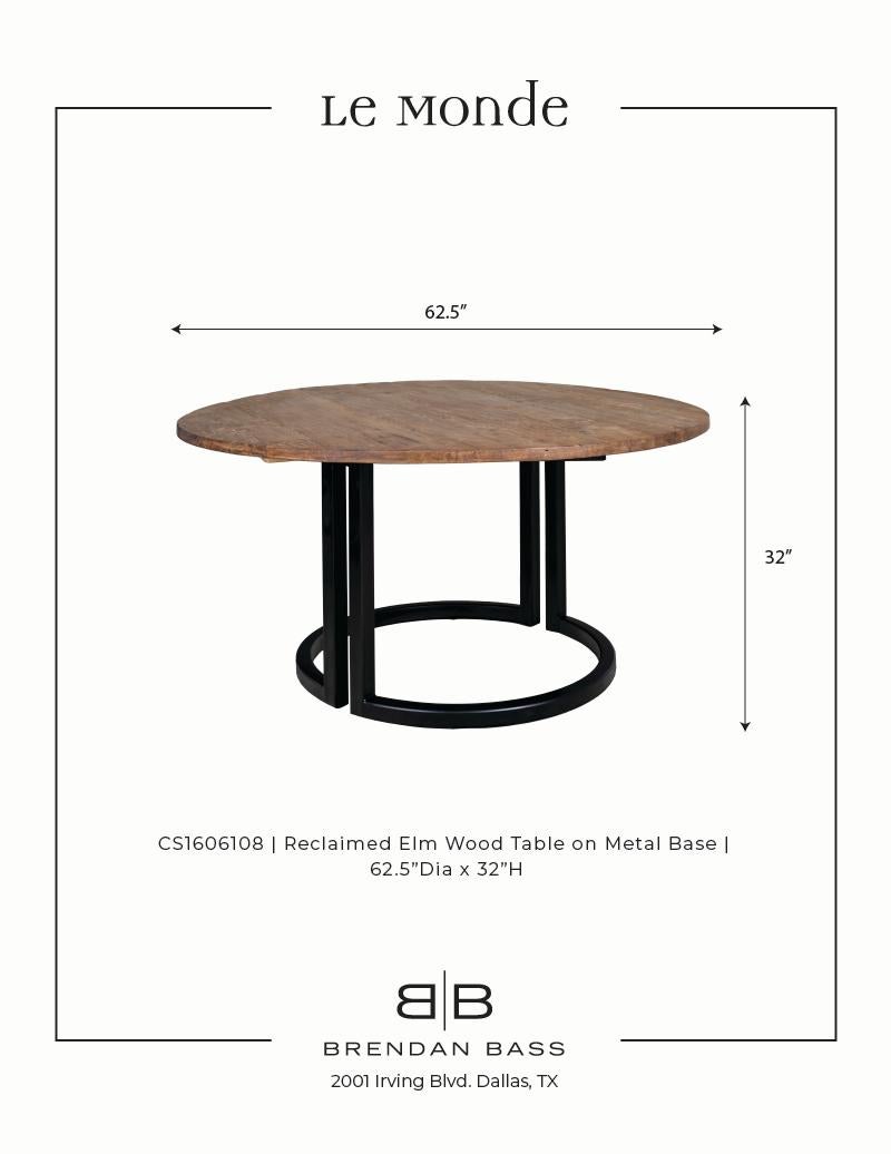 Table en bois d'orme récupéré avec base en métal en vente 1