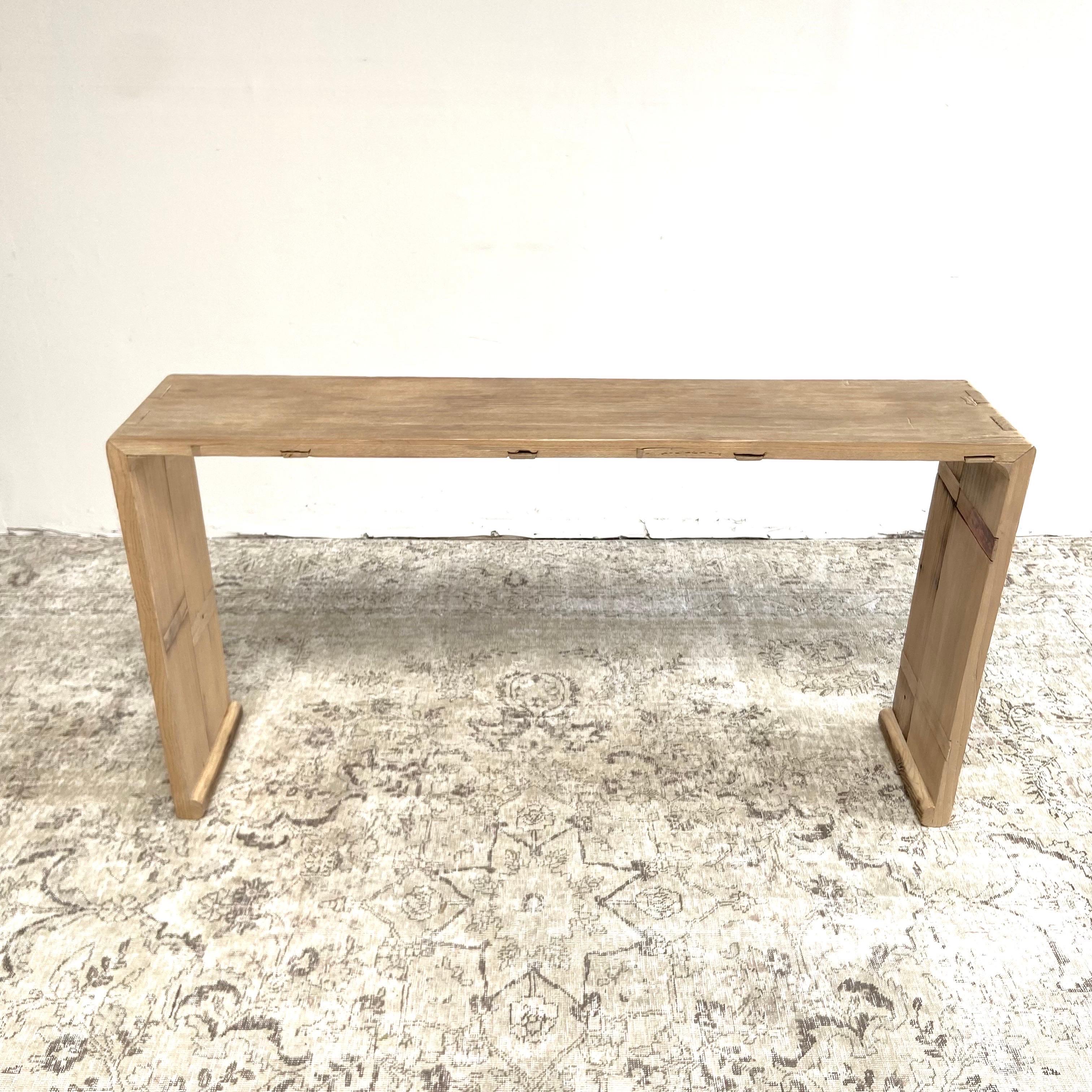 20th Century Reclaimed Elm Wood Waterfall Style Console Table