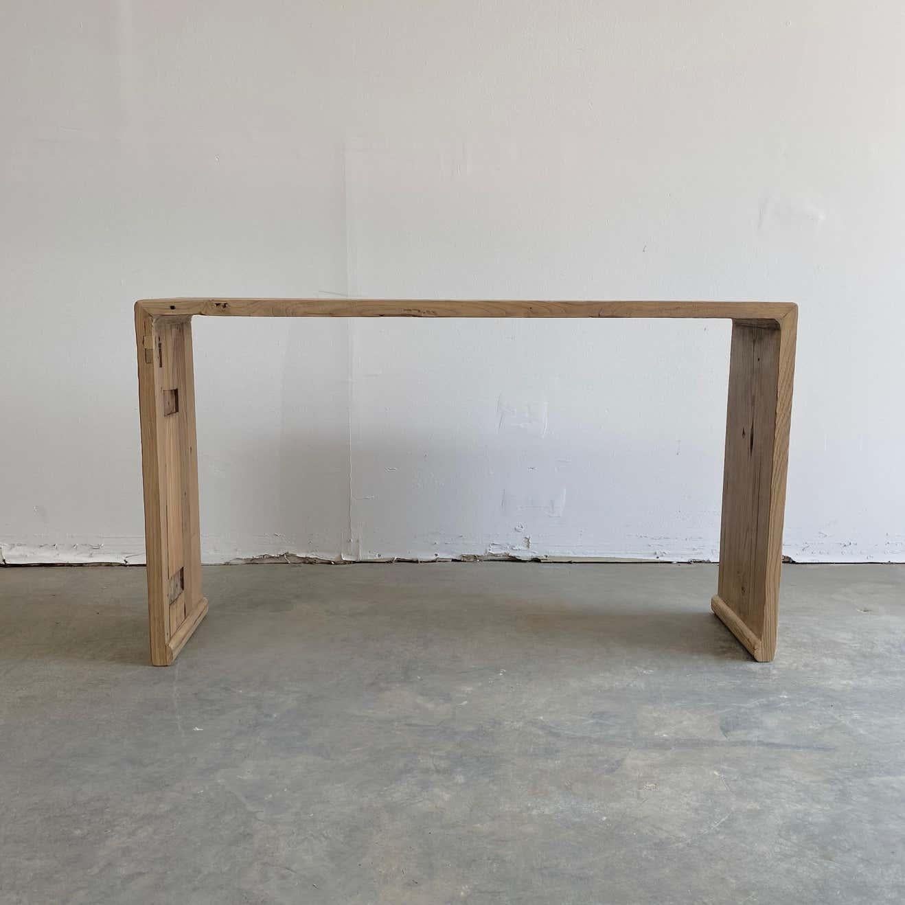 Reclaimed Elm Wood Waterfall Style Console Table In Good Condition In Brea, CA