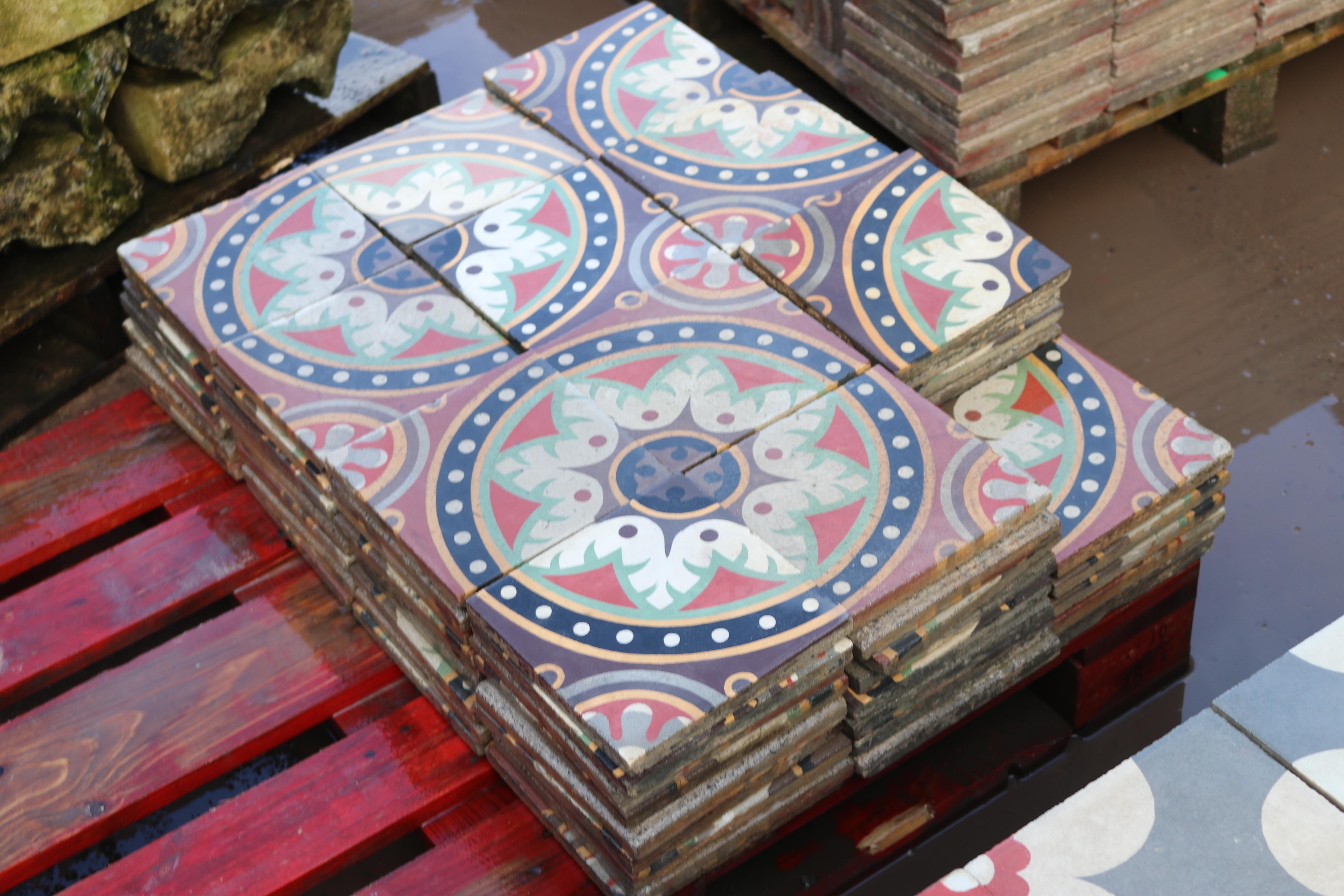 20th Century Reclaimed Encaustic Floor Tiles with Pattern