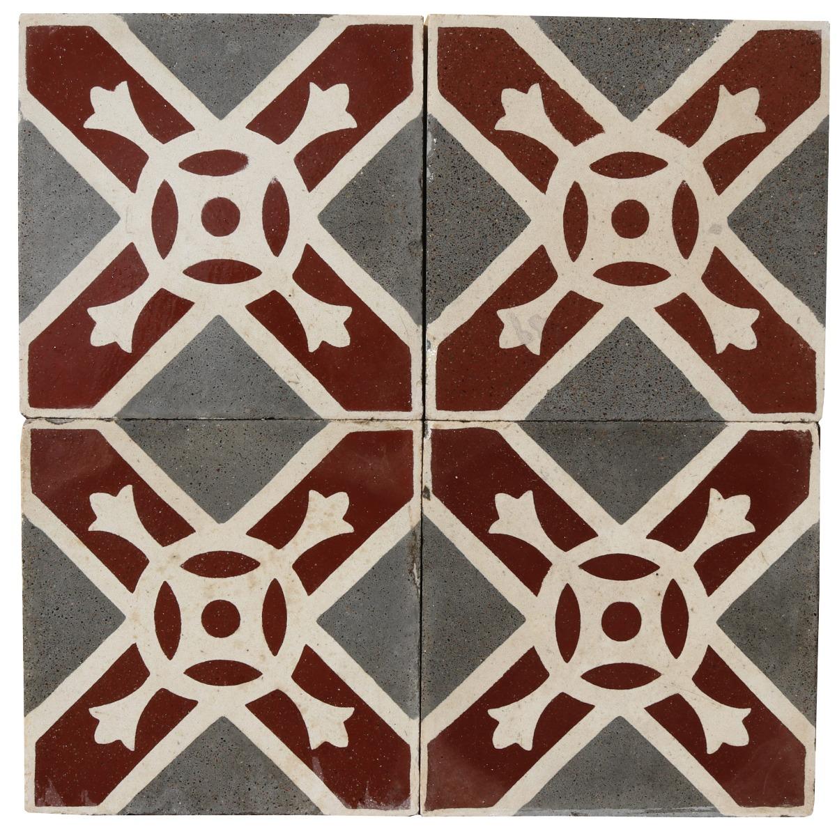 A set of 153 reclaimed encaustic cement tiles. These tiles will cover 6.12 m2 or 65 sq ft.
