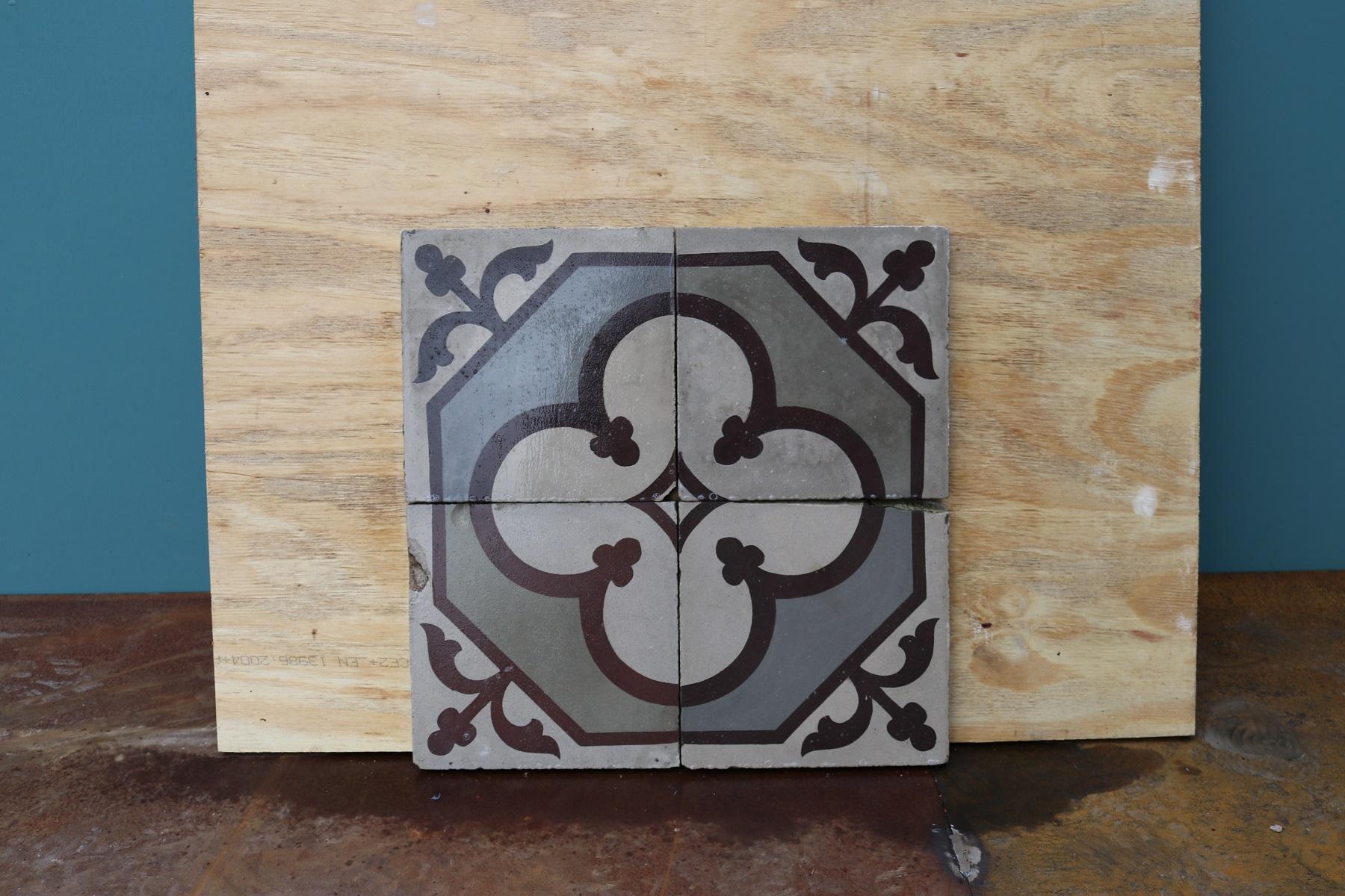 20th Century Reclaimed Encaustic Floor Tiles with Pattern For Sale