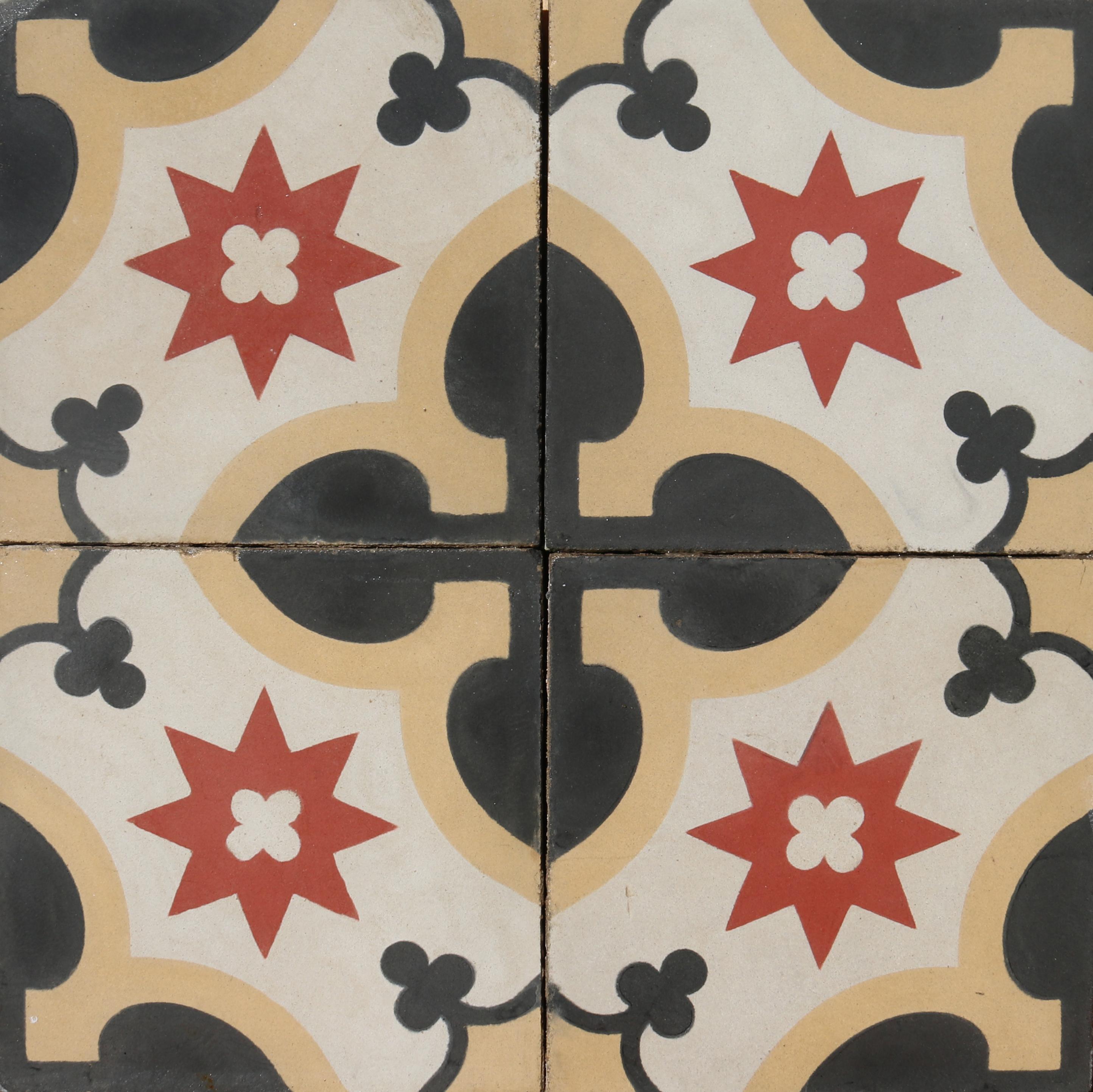 20th Century Reclaimed Encaustic Tiles with Pattern For Sale