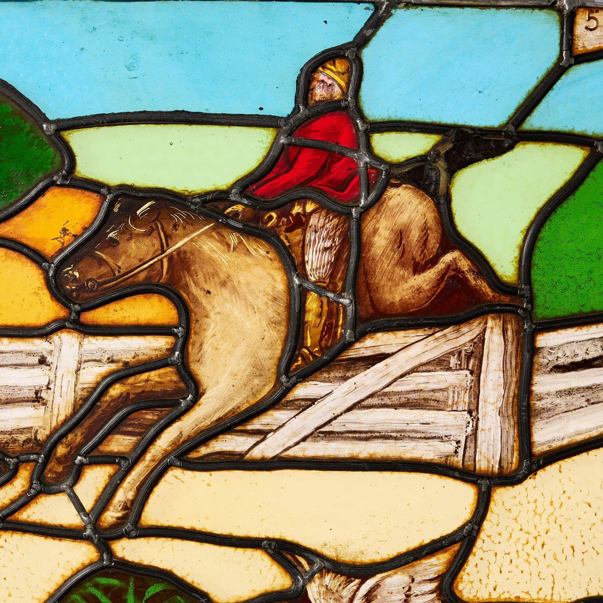 Edwardian Reclaimed English Countryside Stained Glass Window For Sale