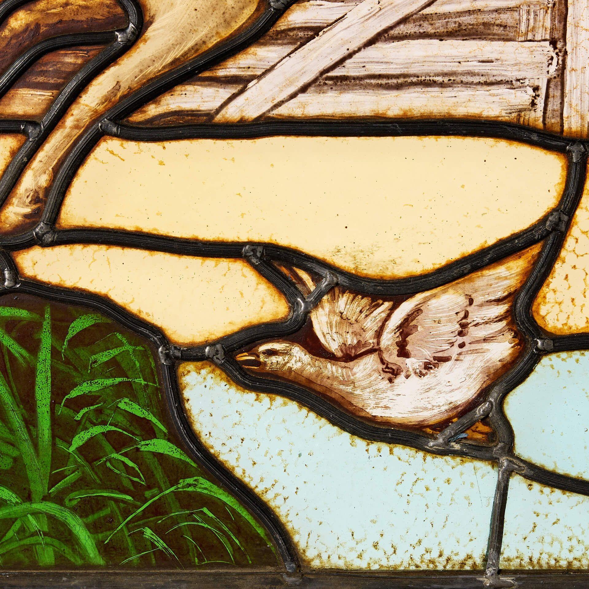 Reclaimed English Countryside Stained Glass Window In Fair Condition For Sale In Wormelow, Herefordshire