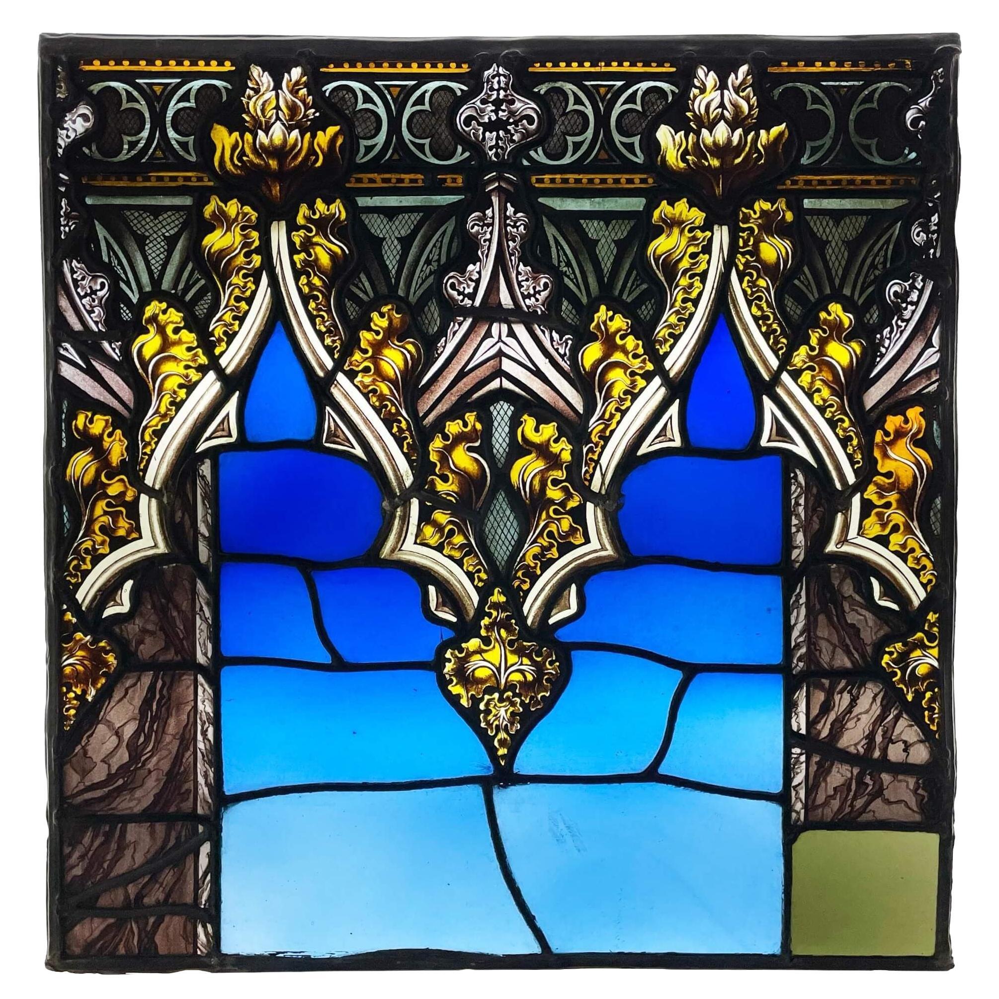 Reclaimed English Leaded Glass Window Panel For Sale