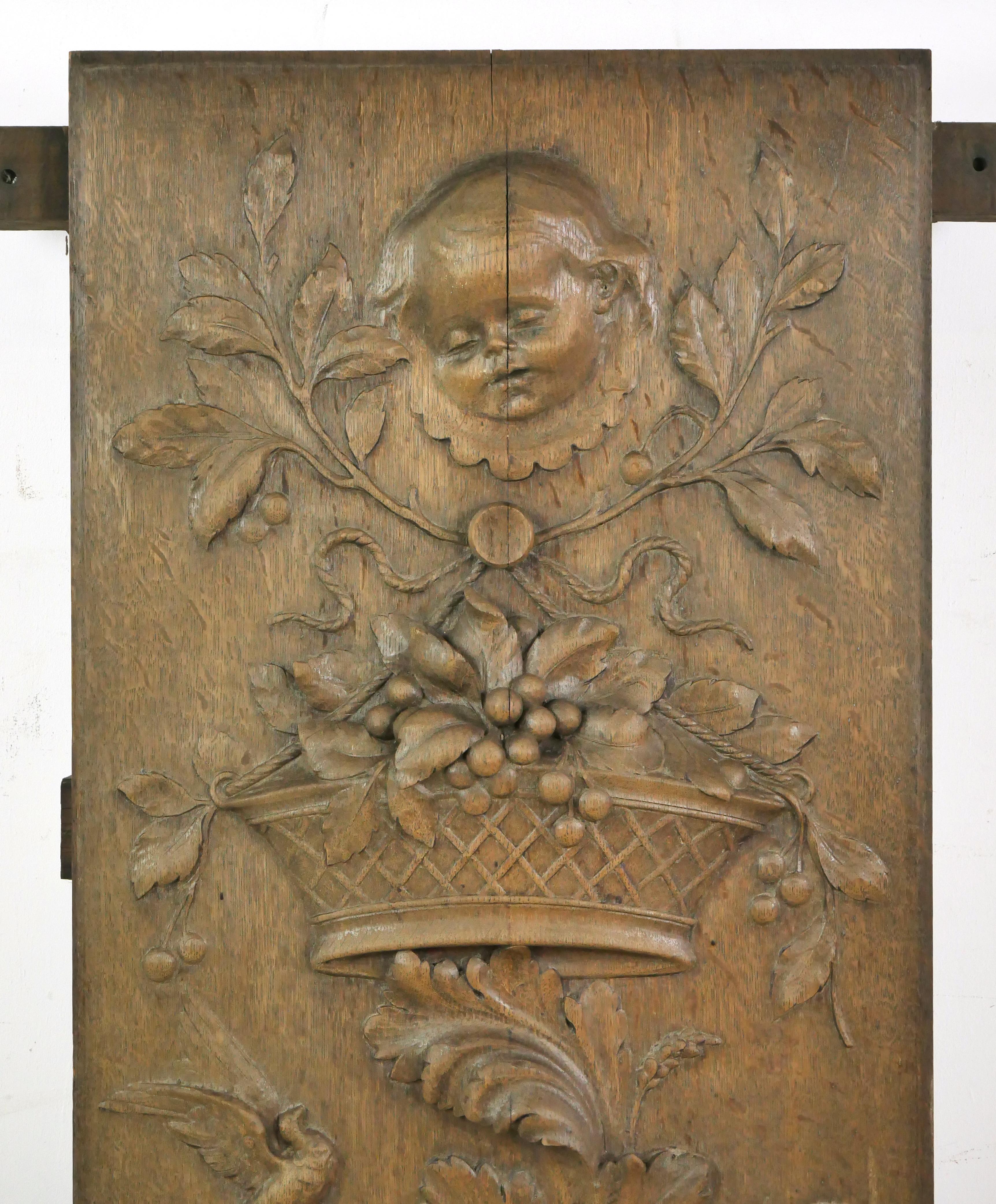 Reclaimed European Carved Wood Fireplace Panel In Good Condition For Sale In New York, NY