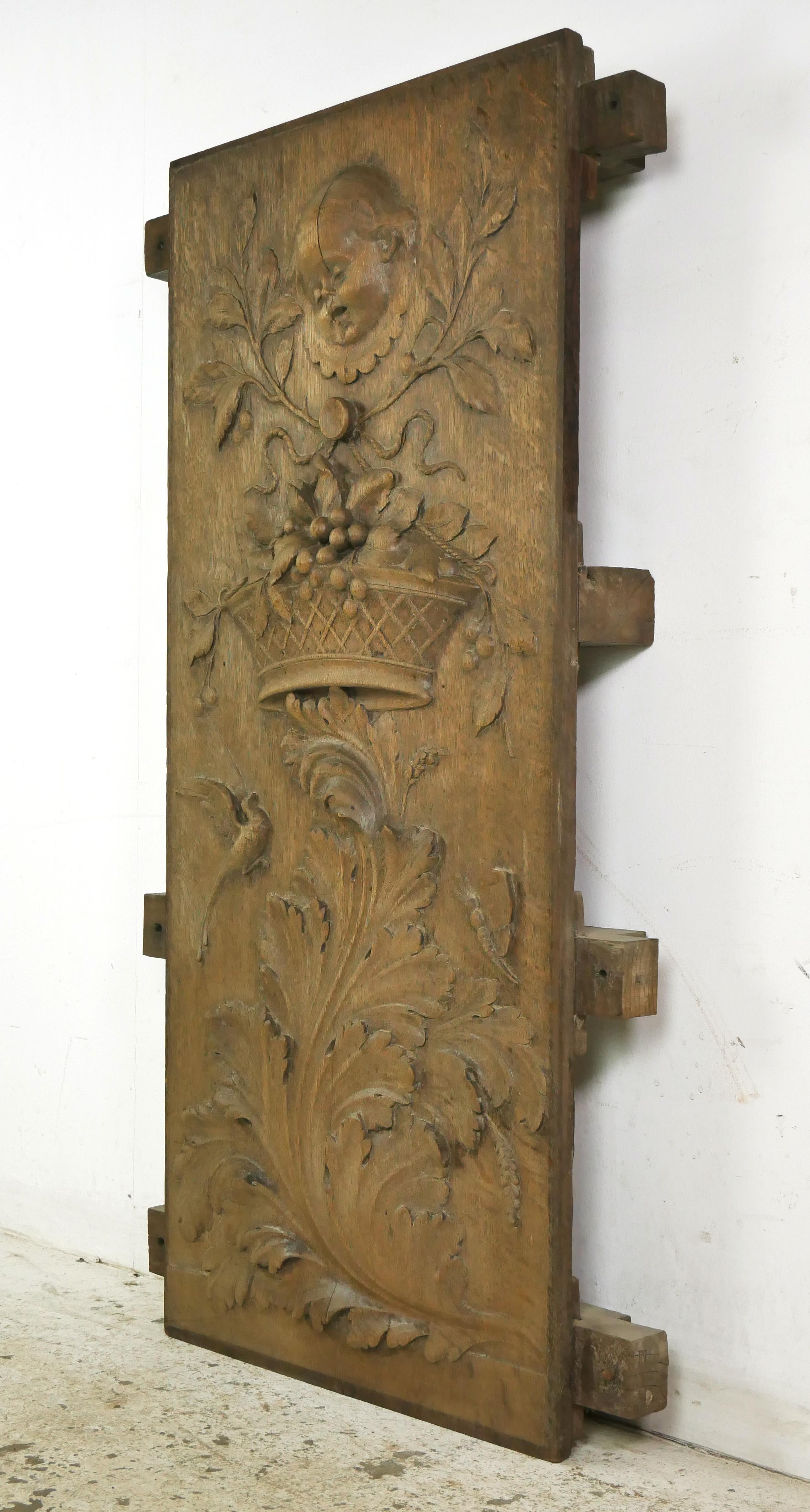 19th Century Reclaimed European Carved Wood Fireplace Panel For Sale